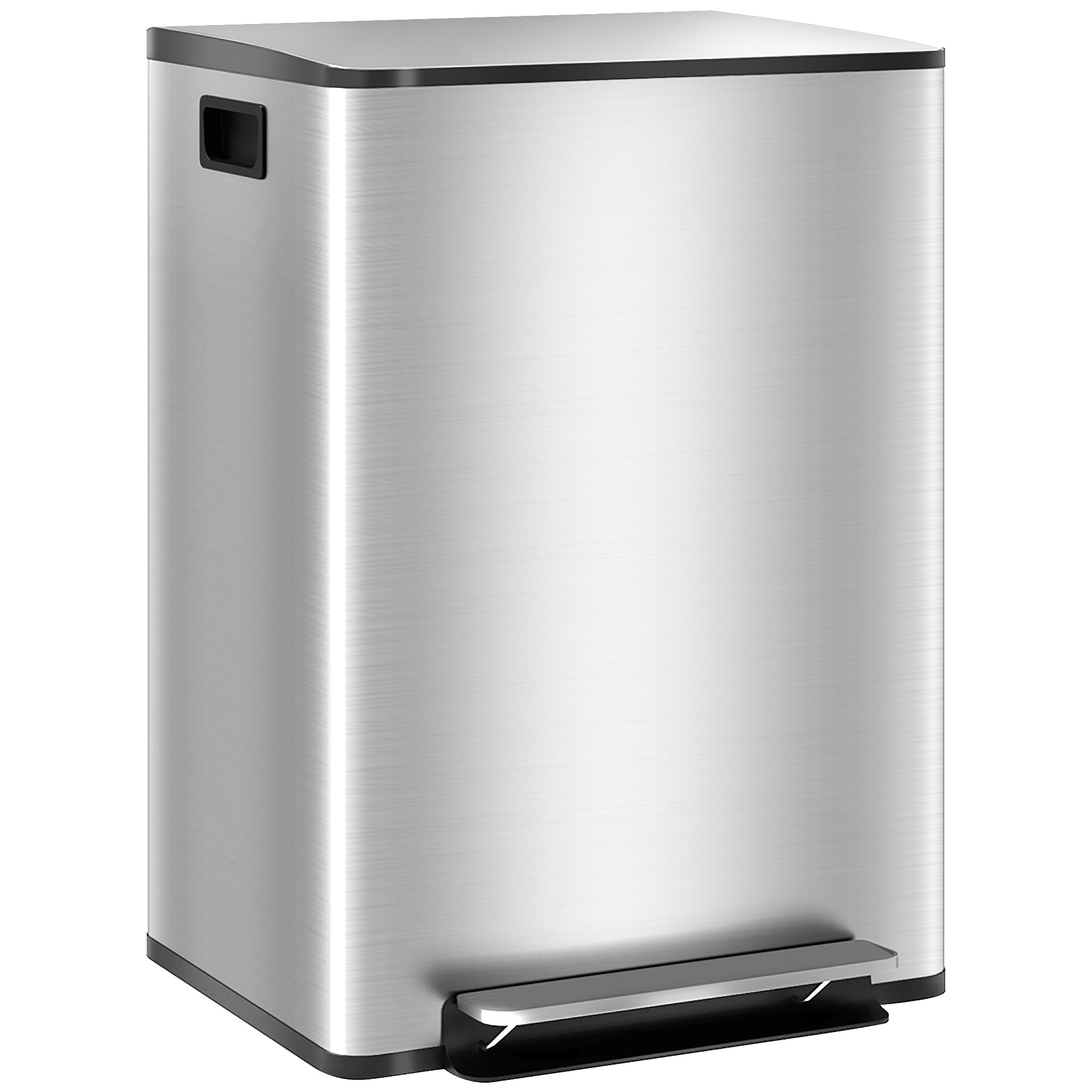 HOMCOM 60L Dual Compartment Stainless Steel Bin, with Deodoriser Holders - Silver Tone - North Peak Garden Furniture