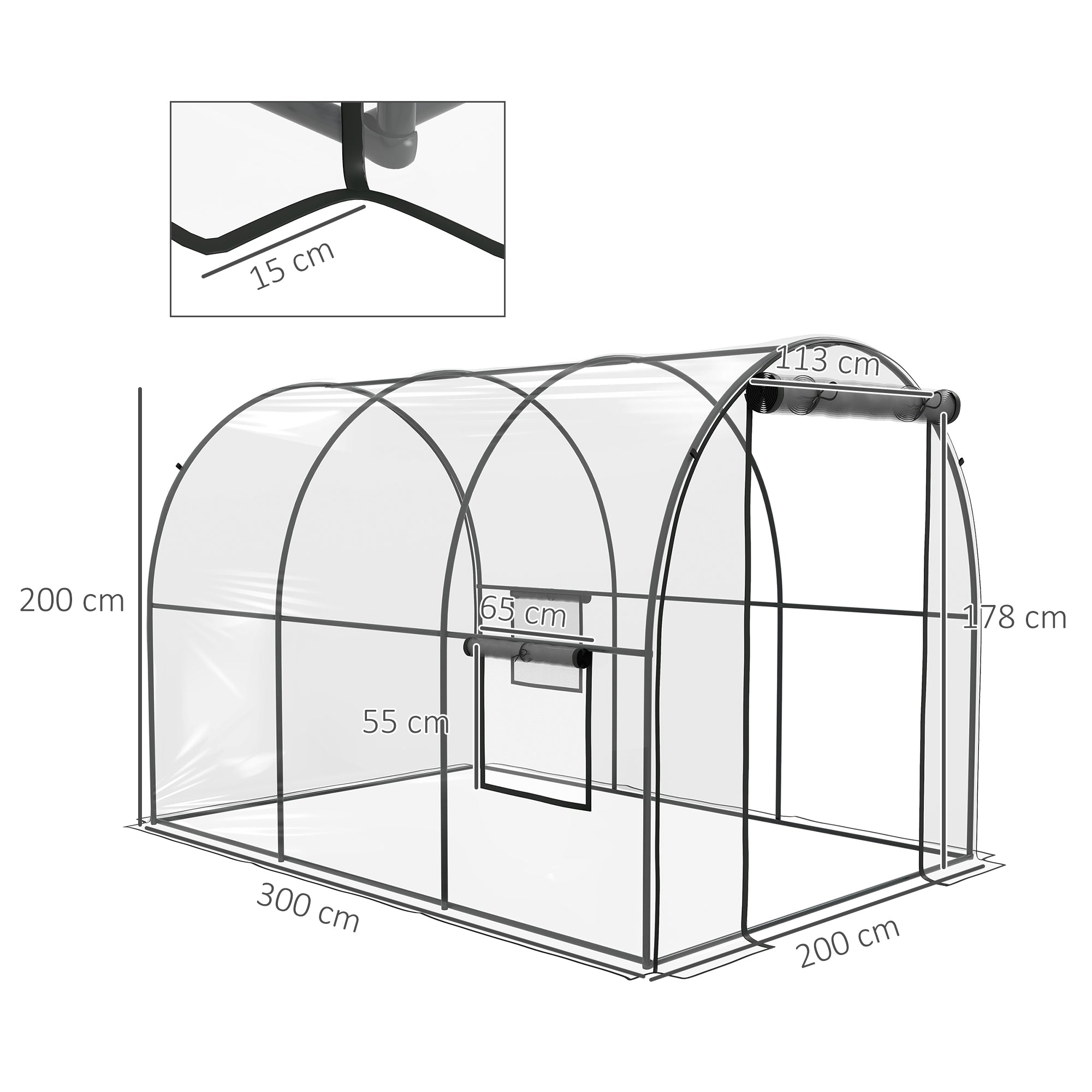 Outsunny Polytunnel Greenhouse Walk-in Grow House with Plasric Cover, Door, Mesh Window and Steel Frame, 3 x 2 x 2m, Clear - North Peak Garden Furniture