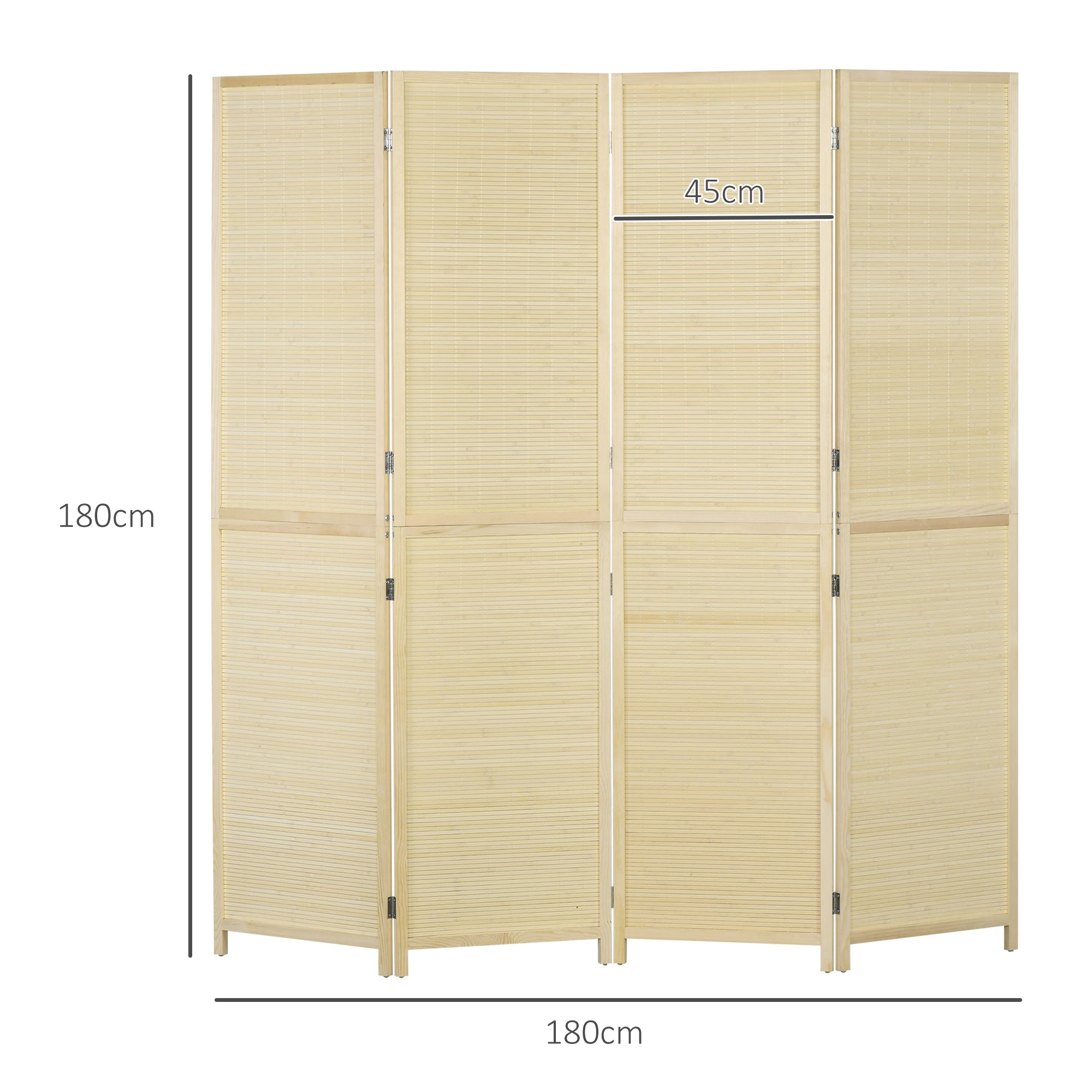 HOMCOM Room Divider, Freestanding Privacy Screen, 4 Panel Folding, 180 x 180cm, Natural
