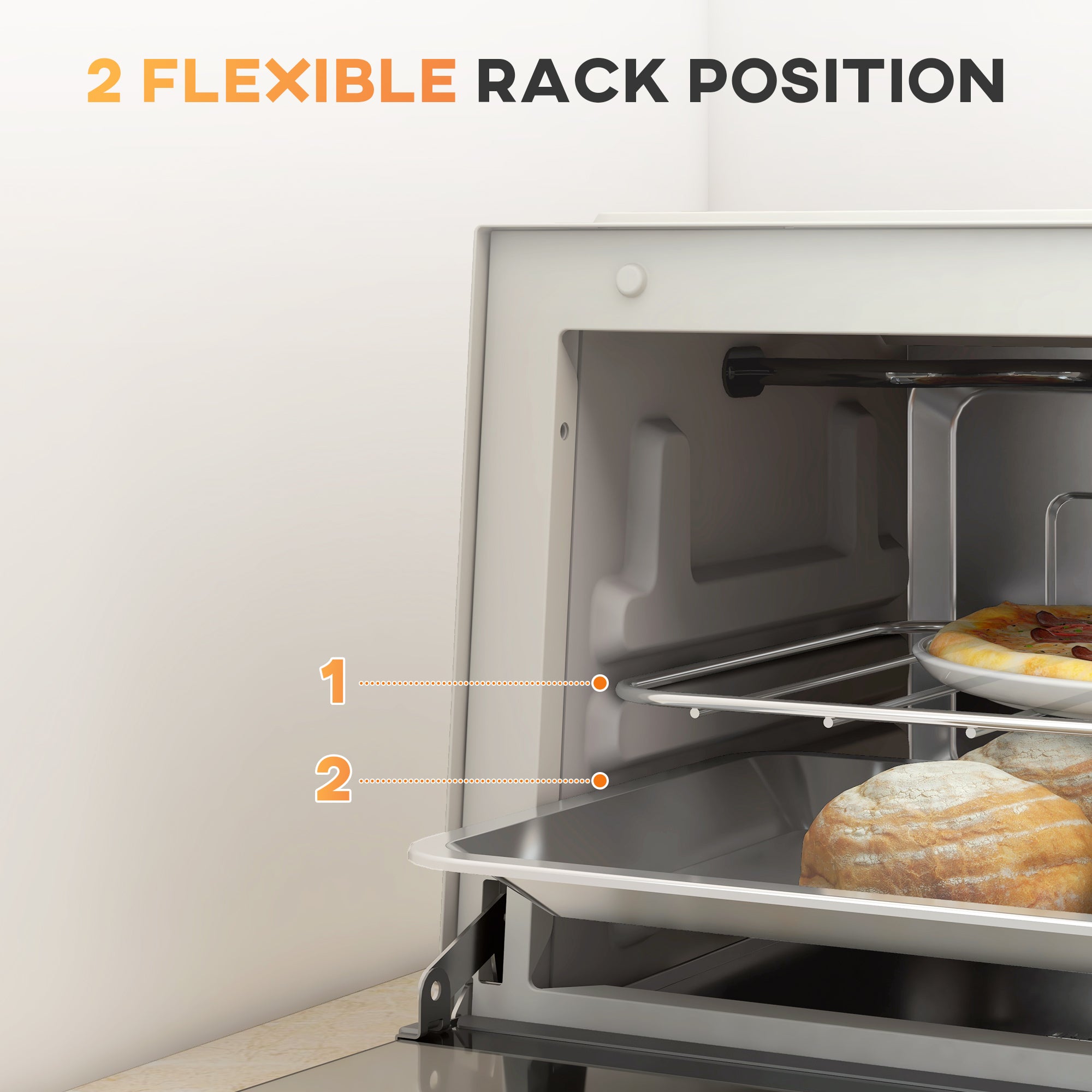 HOMCOM Mini Oven, 9L Countertop Electric Grill, Toaster Oven with Adjustable Temperature, Timer, Dishwasher Safe Baking Tray and Wire Rack, 750W, Cream - North Peak Garden Furniture
