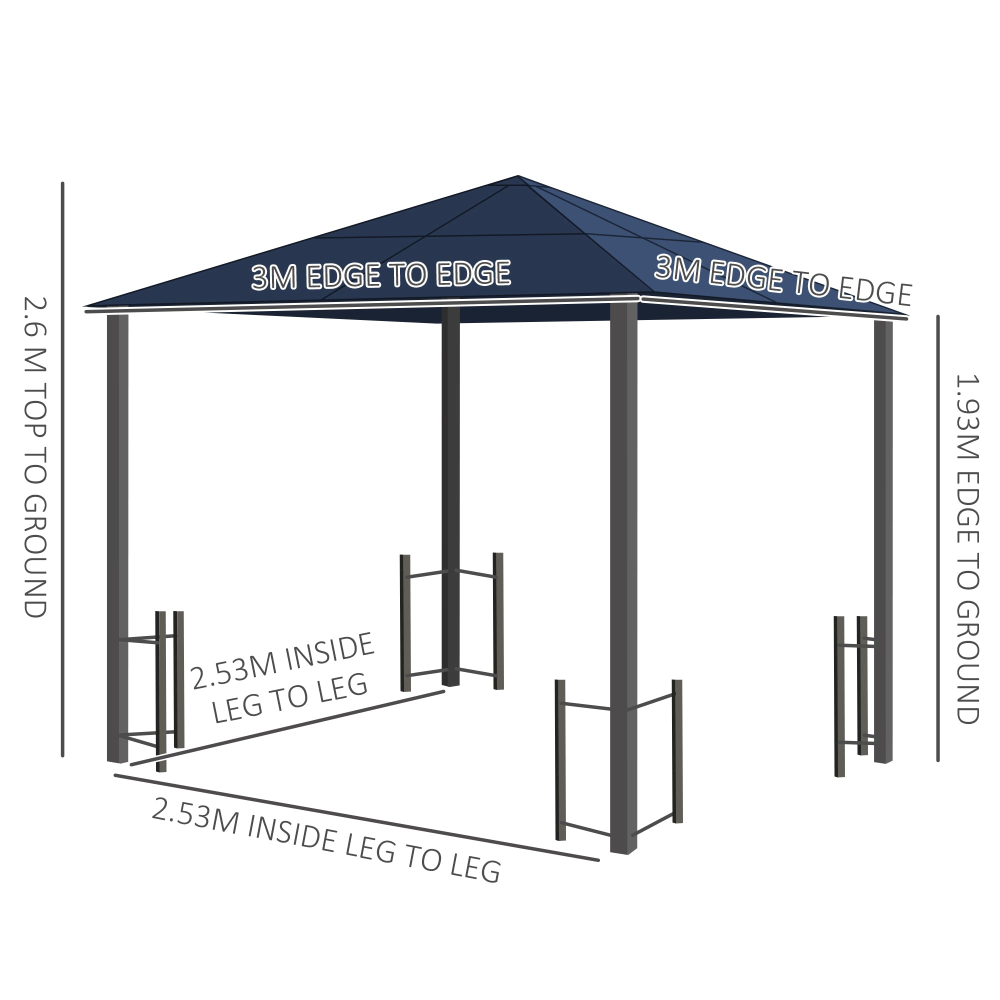 Outsunny 3 x 3(m) Hardtop Gazebo Canopy with Polycarbonate Roof, Steel & Aluminium Frame, Garden Pavilion with Mosquito Netting and Curtains, Black - North Peak Garden Furniture