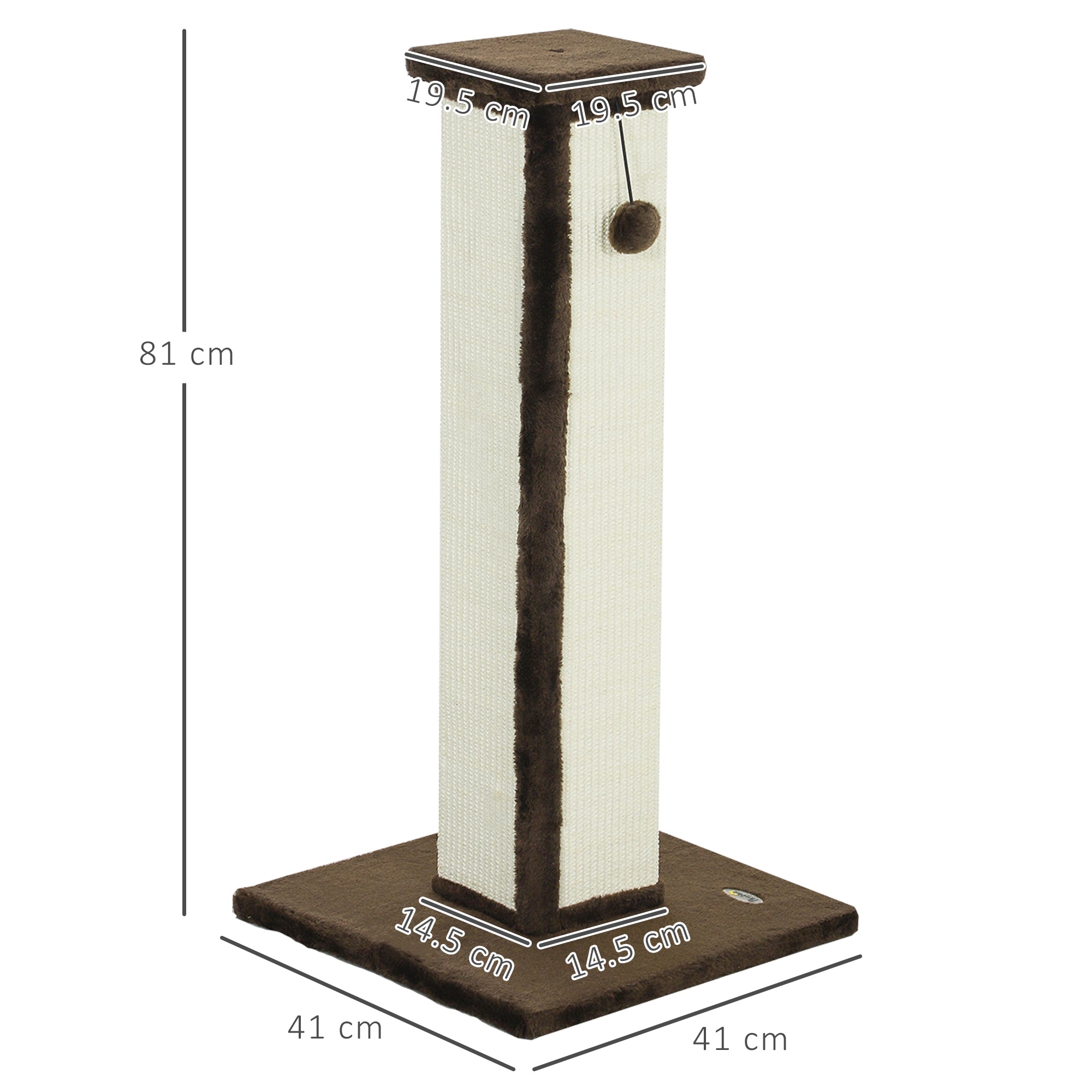 PawHut 81cm Cat Scratcher, Vertical Full Scratcher w/ Natural Sisal Rope, Hanging Ball, Soft Plush - Brown - North Peak Garden Furniture
