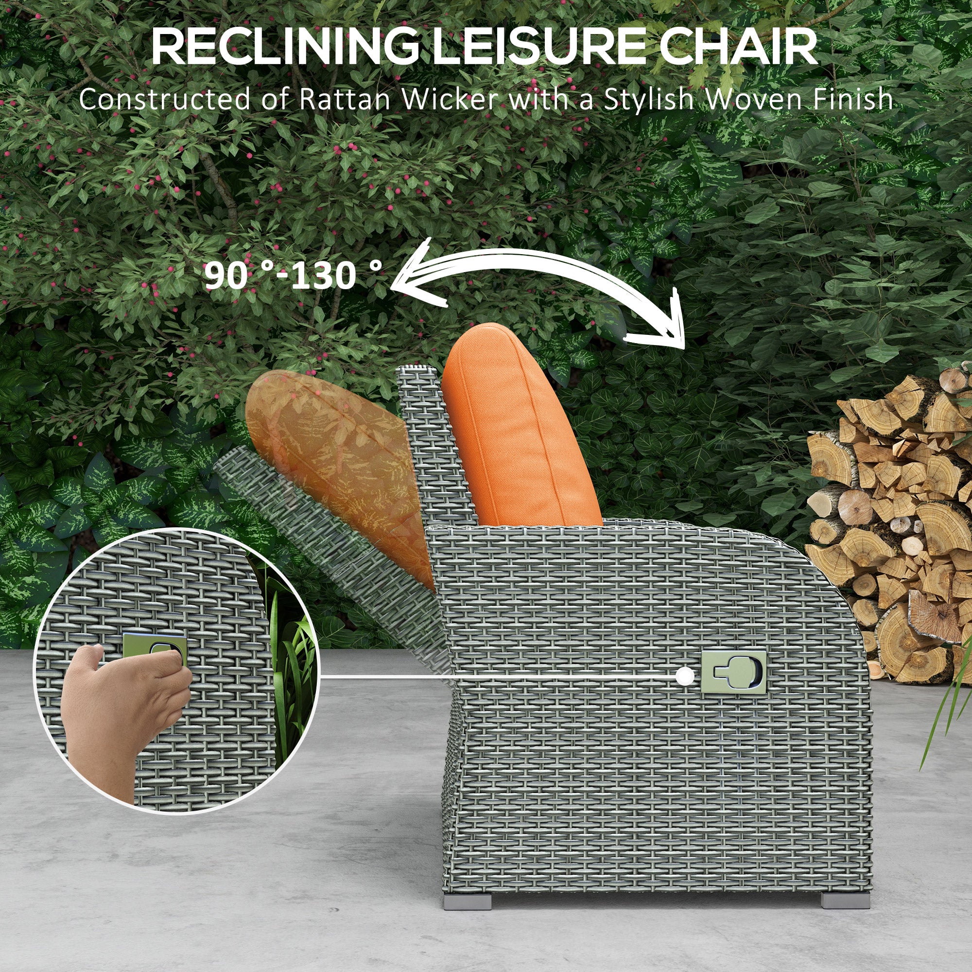 Outsunny Six-piece Outdoor Rattan Dining Set, with Reclining Armchairs - Orange - North Peak Garden Furniture