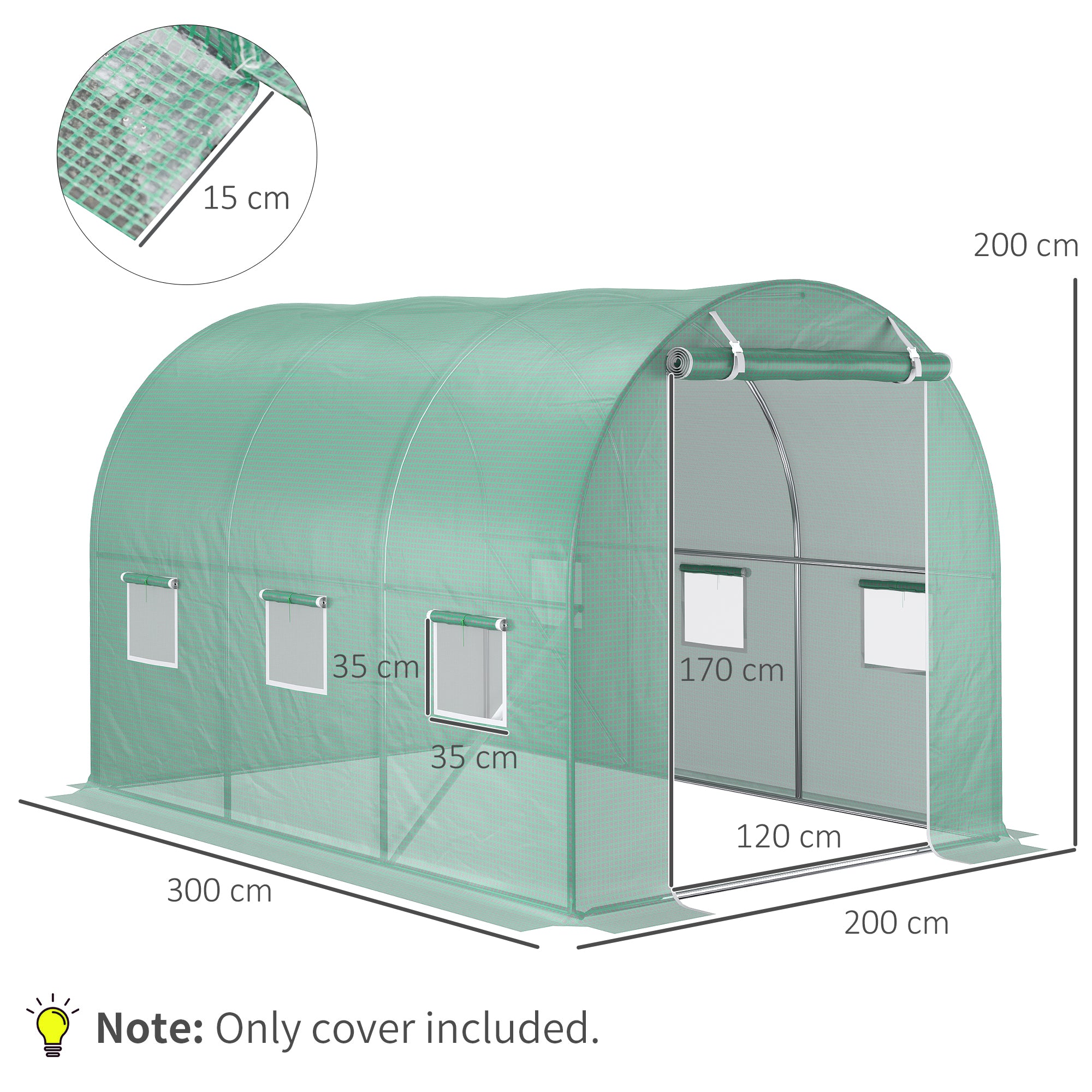 Outsunny 10x7ft Greenhouse Replacement Cover Winter Garden Plant PE Cover for Tunnel Walk-in Greenhouse with Roll-up Windows Door Outdoor