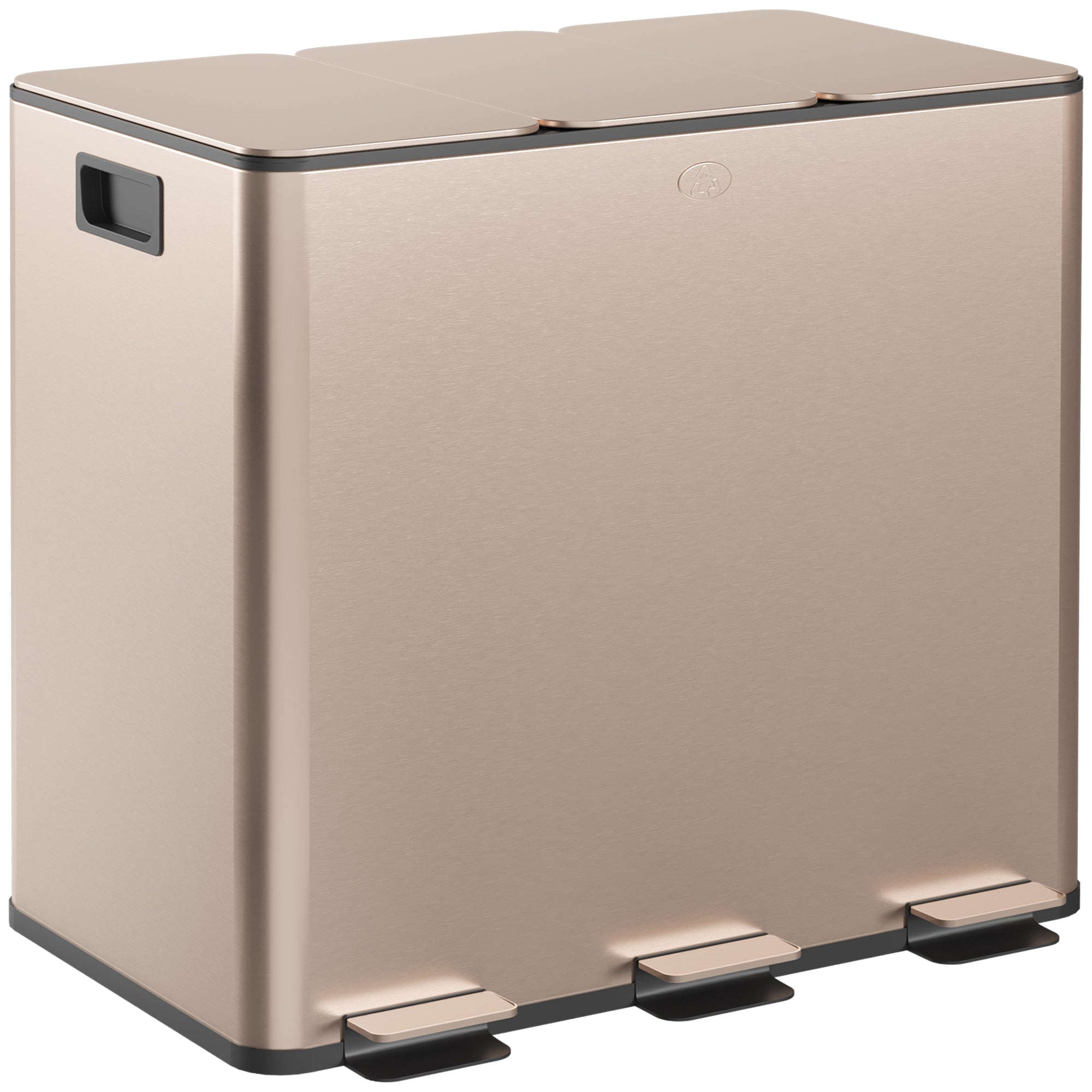 HOMCOM 45L Triple Compartment Stainless Steel Bin, with Deodoriser Holders - Gold Tone - North Peak Garden Furniture