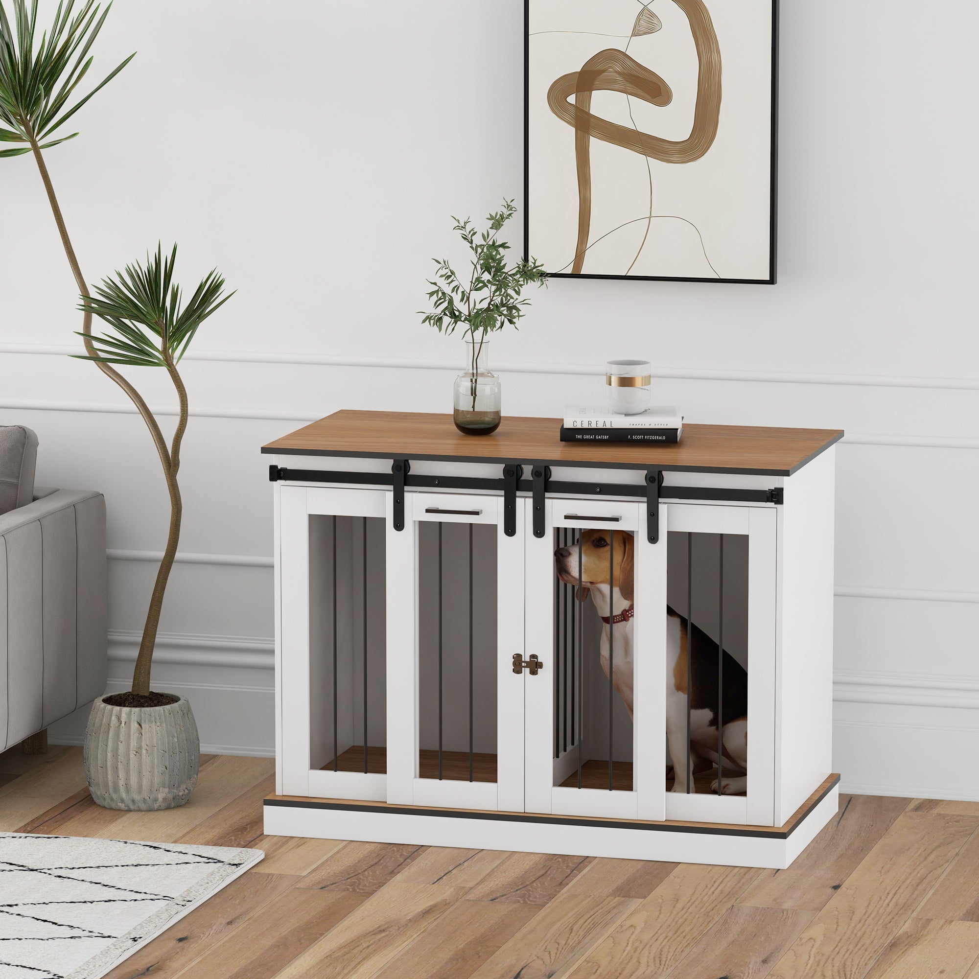 PawHut Dog Crate Furniture for Large Dogs, Double Dog Cage for Small Dogs - North Peak Garden Furniture