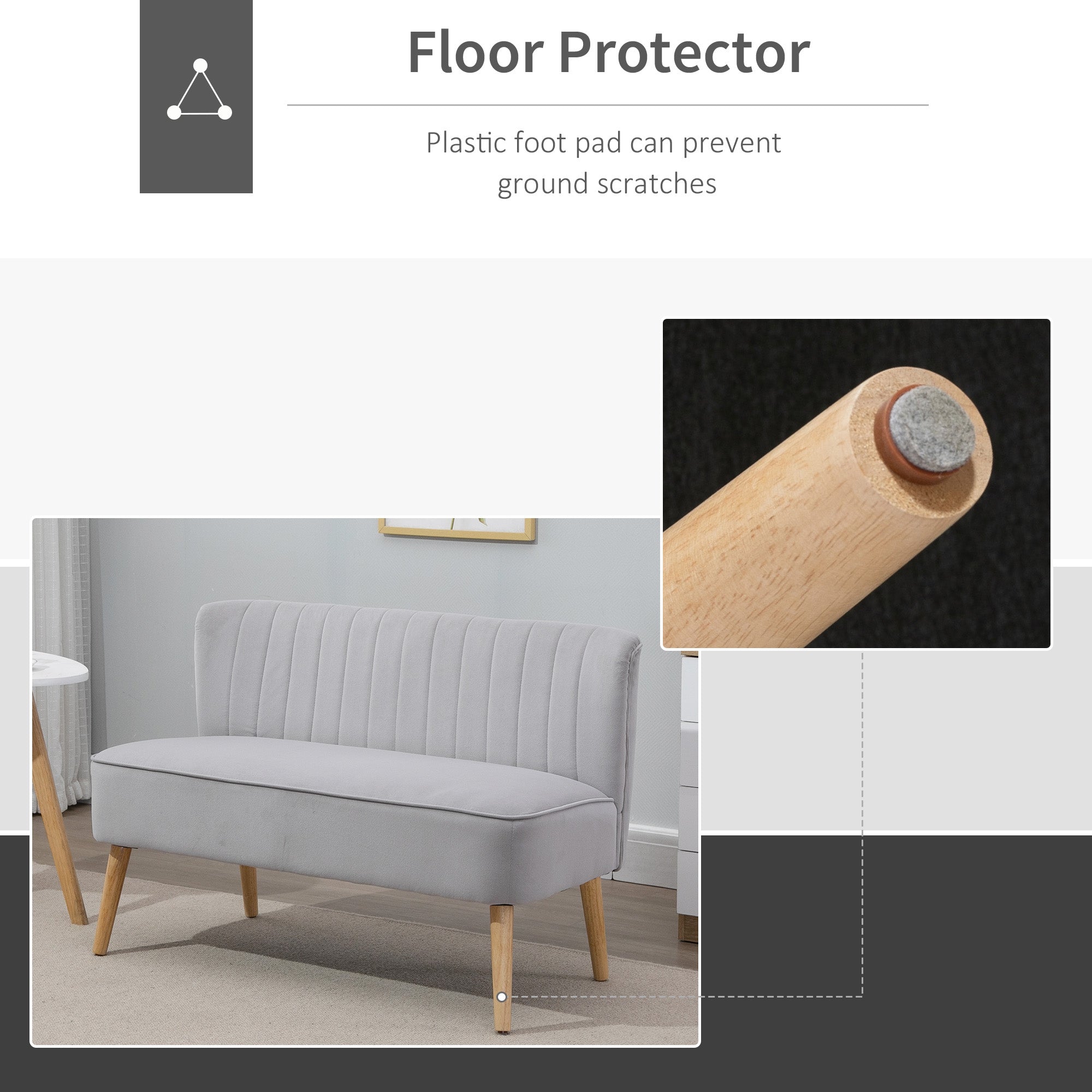 HOMCOM Modern Velvet Double Seat Sofa w/ Wood Frame Foam Padding Soft Comfortable Compact Couch Light Grey