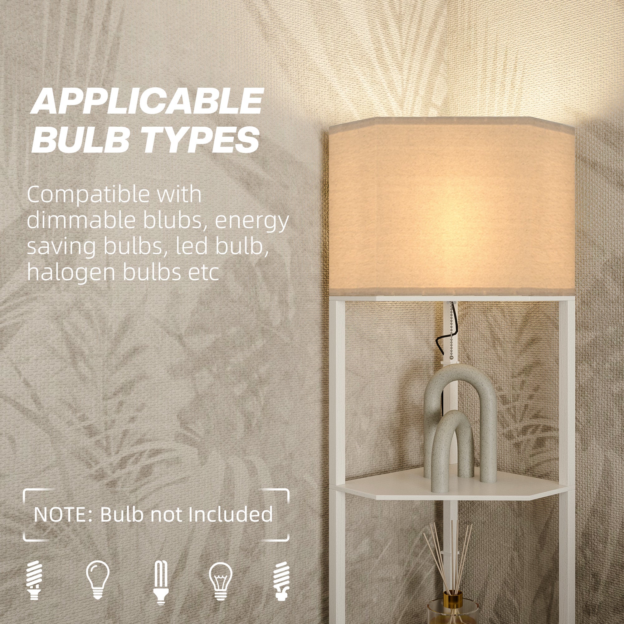 HOMCOM Three-Shelf Corner Floor Lamp - White - North Peak Garden Furniture