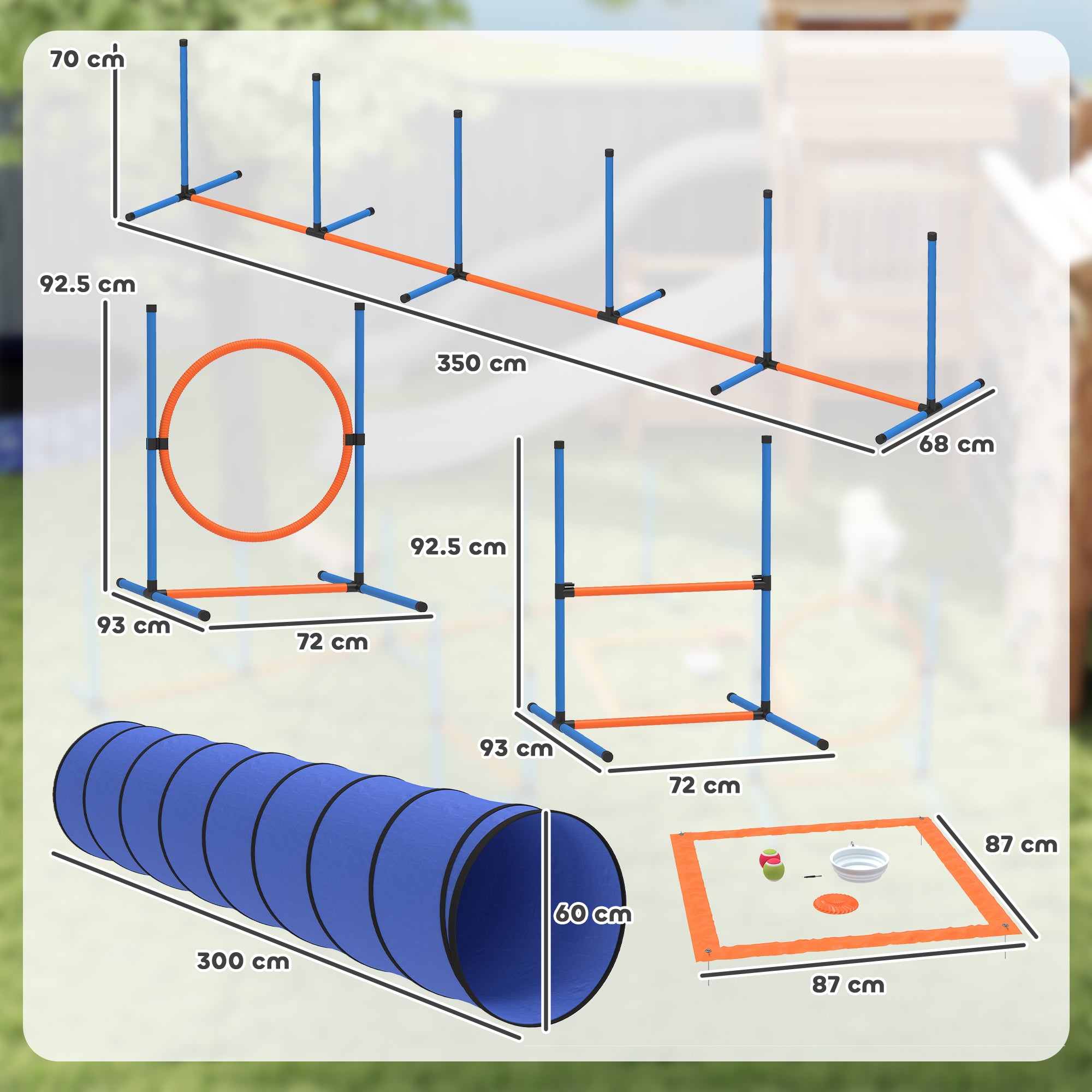 PawHut Dog Agility Equipment, 8PCS Agility Training Set with Tunnel, Weave Poles, Adjustable Hurdles, Jump Ring