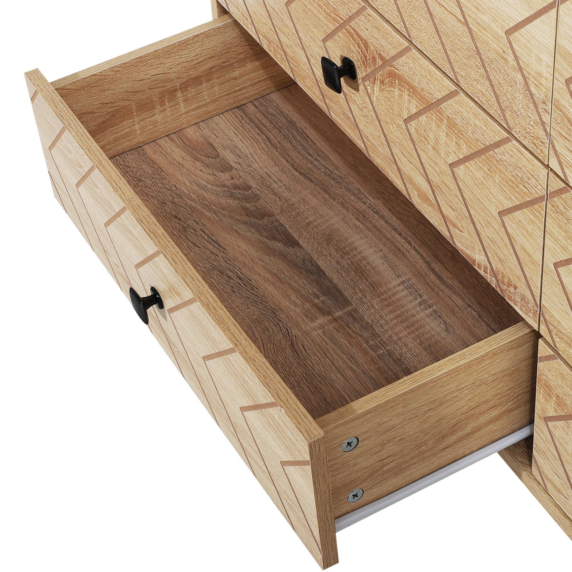HOMCOM Bedroom Chest of Drawers, 6 Drawer Dresser, Sideboard Cabinet with Zigzag Design and Metal Base, Storage Drawer Unit, 120x71cm, Natural - North Peak Garden Furniture