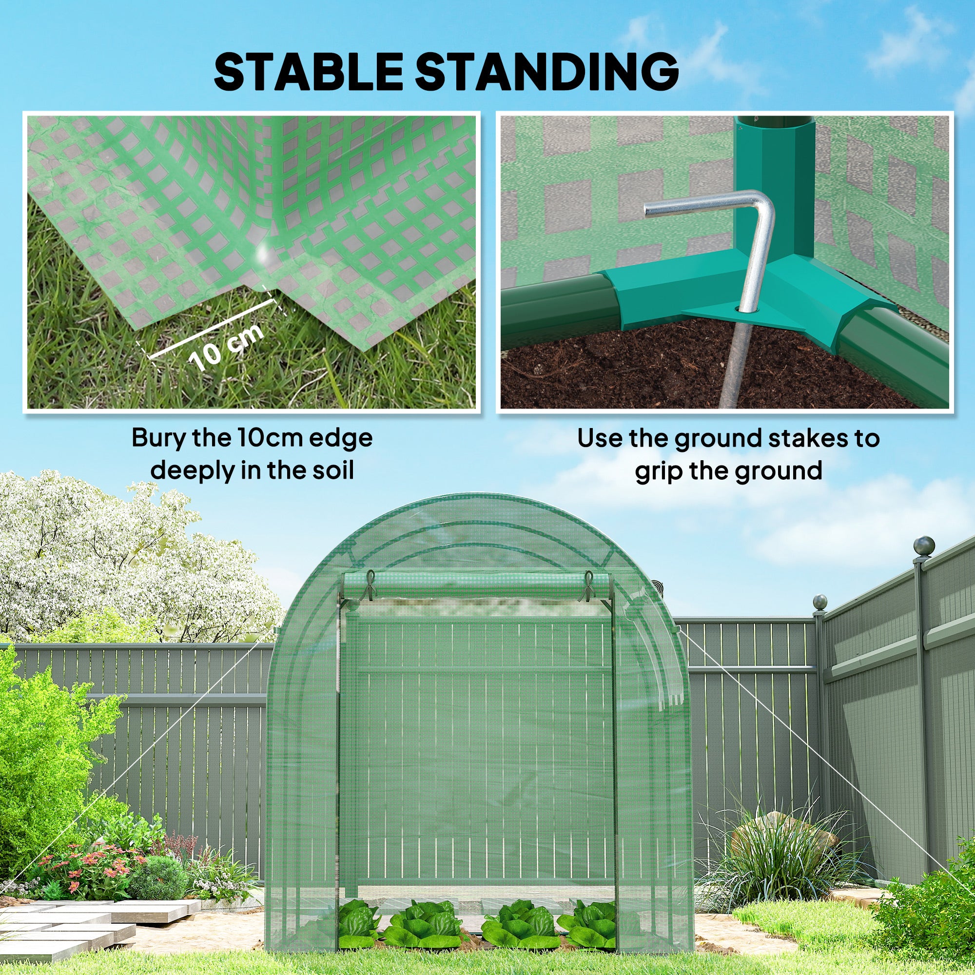 Outsunny Walk in Polytunnel Greenhouse, Green House for Garden with Roll-up Window and Door, 1.8 x 1.8 x 2 m, Green
