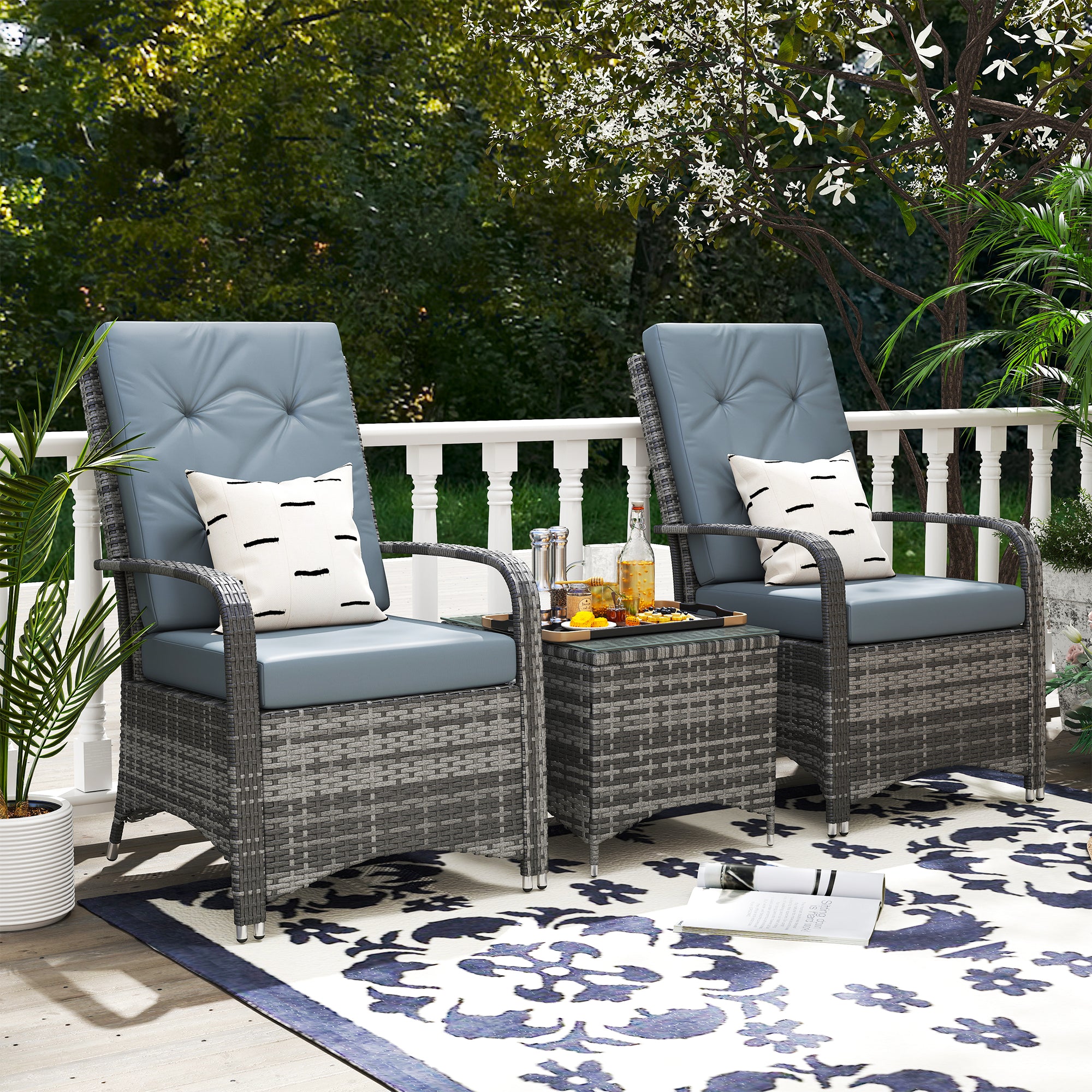 Outsunny 2-Seater Rattan Table Chair Bistro Garden Furniture Set Wicker Table Outdoor Patio - North Peak Garden Furniture