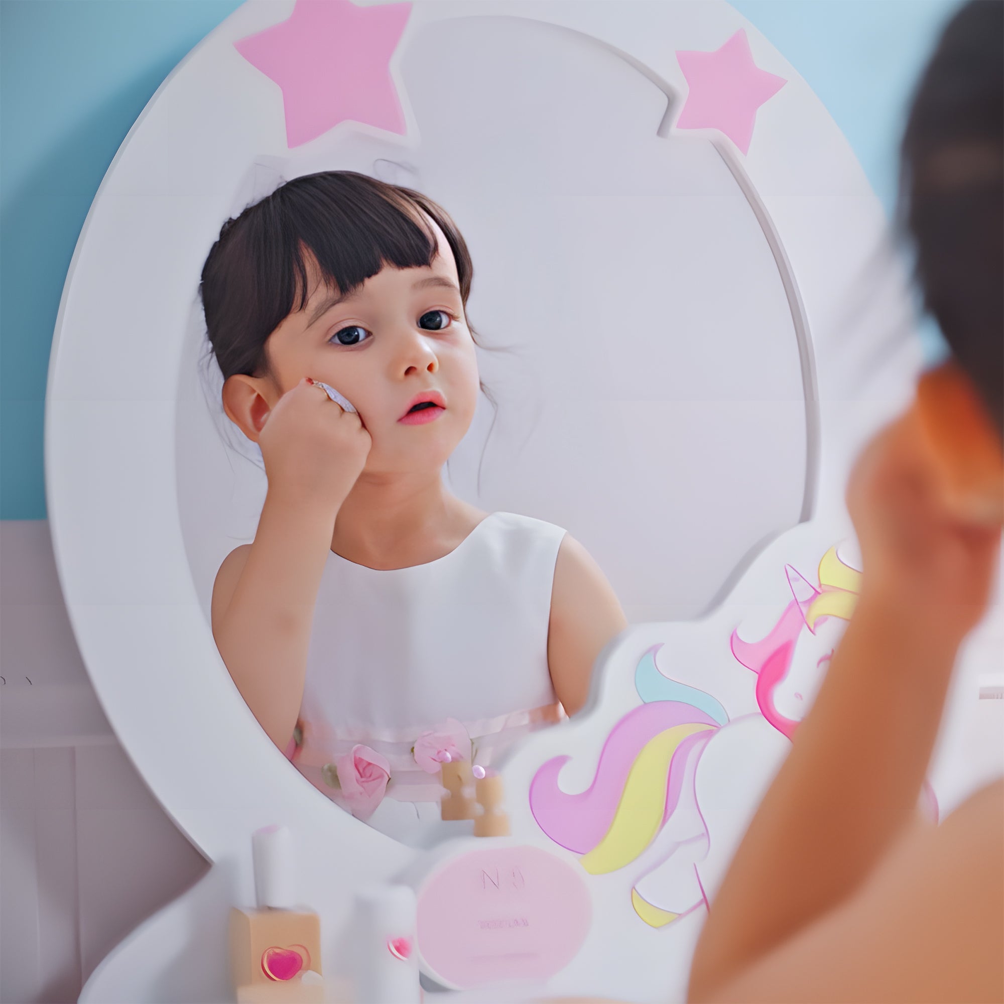 HOMCOM Kids Dressing Table with Mirror, Stool, Pink