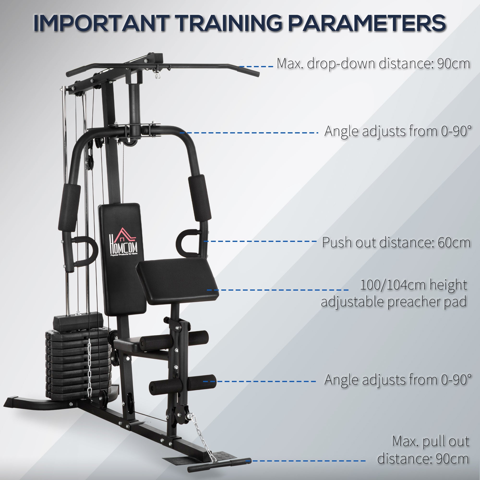 HOMCOM Multi-Exercise Gym Station, with 45kg Weight Stack, for Full Body Workout - North Peak Garden Furniture