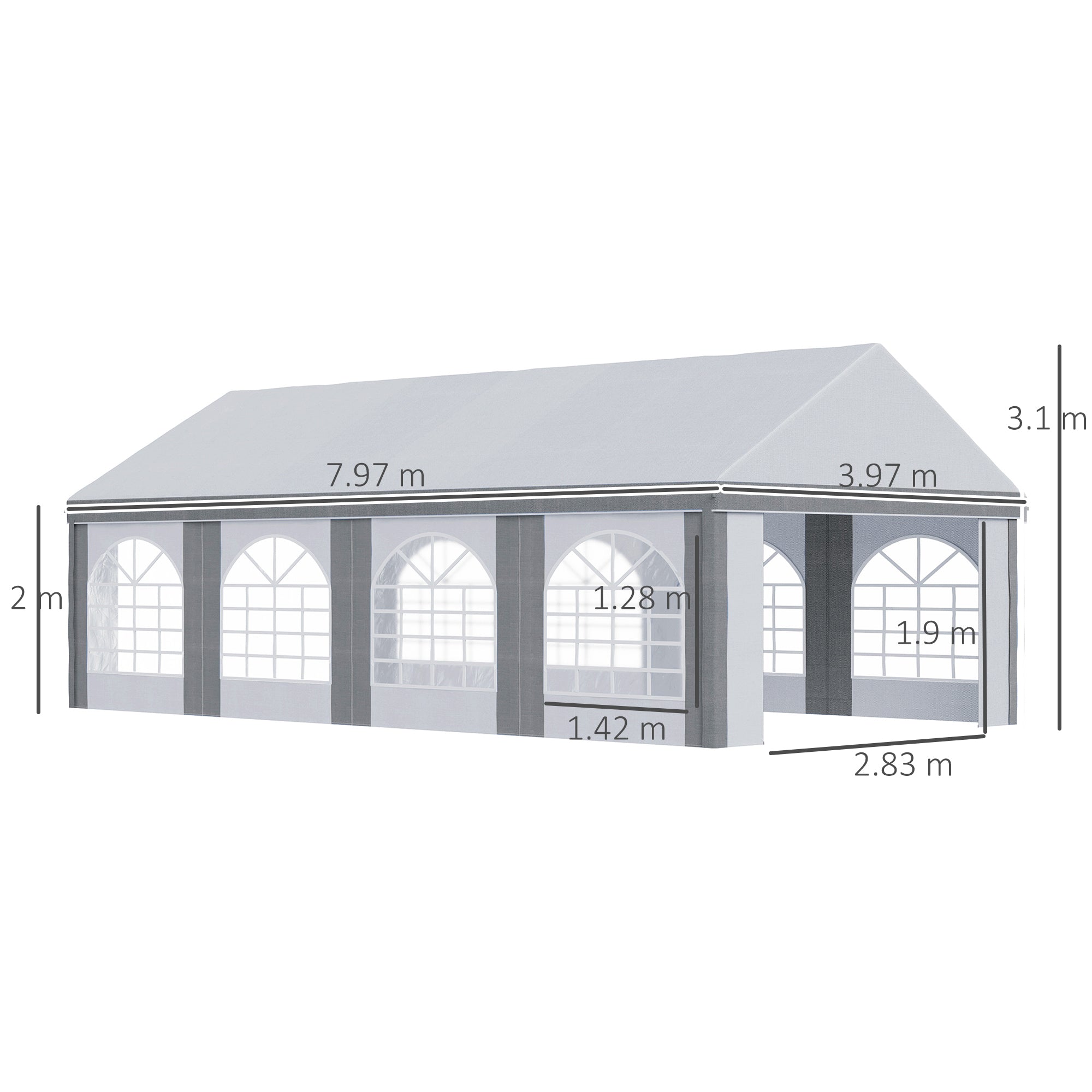 Outsunny 8 x 4m Galvanised Party Tent, Marquee Gazebo with Sides, Eight Windows and Double Doors, for Parties, Wedding and Events - North Peak Garden Furniture