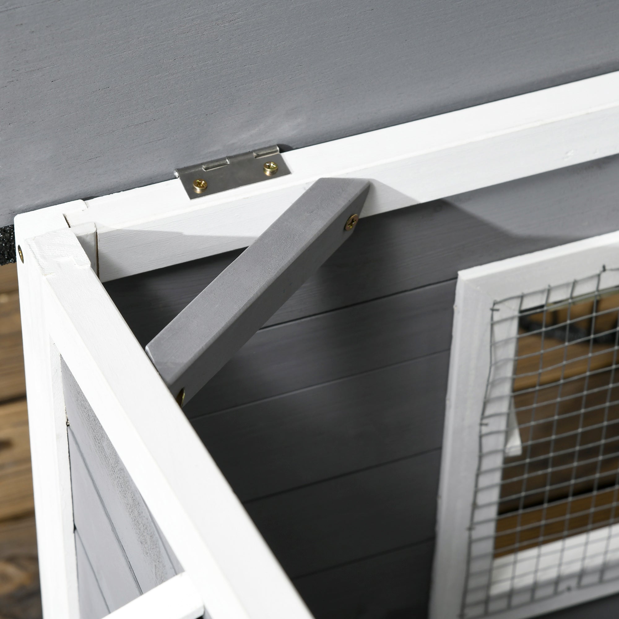 PawHut Wooden Dog Kennel for Outside, for Medium Dogs, 65H x 97L x 72Wcm, Grey - North Peak Garden Furniture
