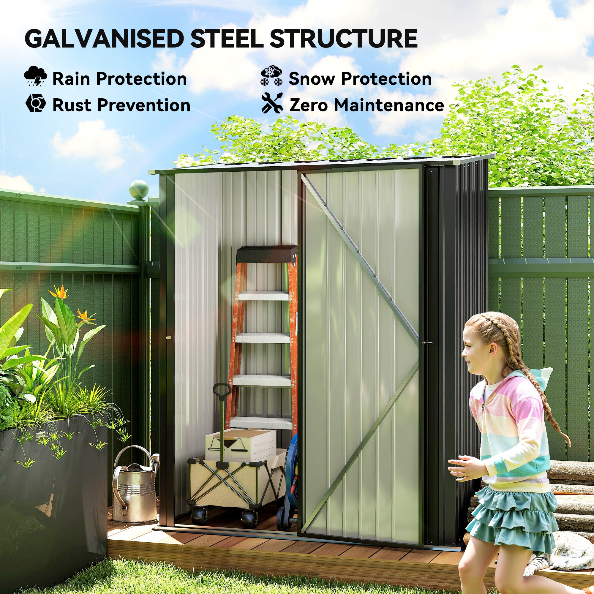 Outsunny Outdoor Storage Shed, Garden Metal Storage Shed w/ Single Door for Garden, Patio, 5.3ft x 3.1ft, Black