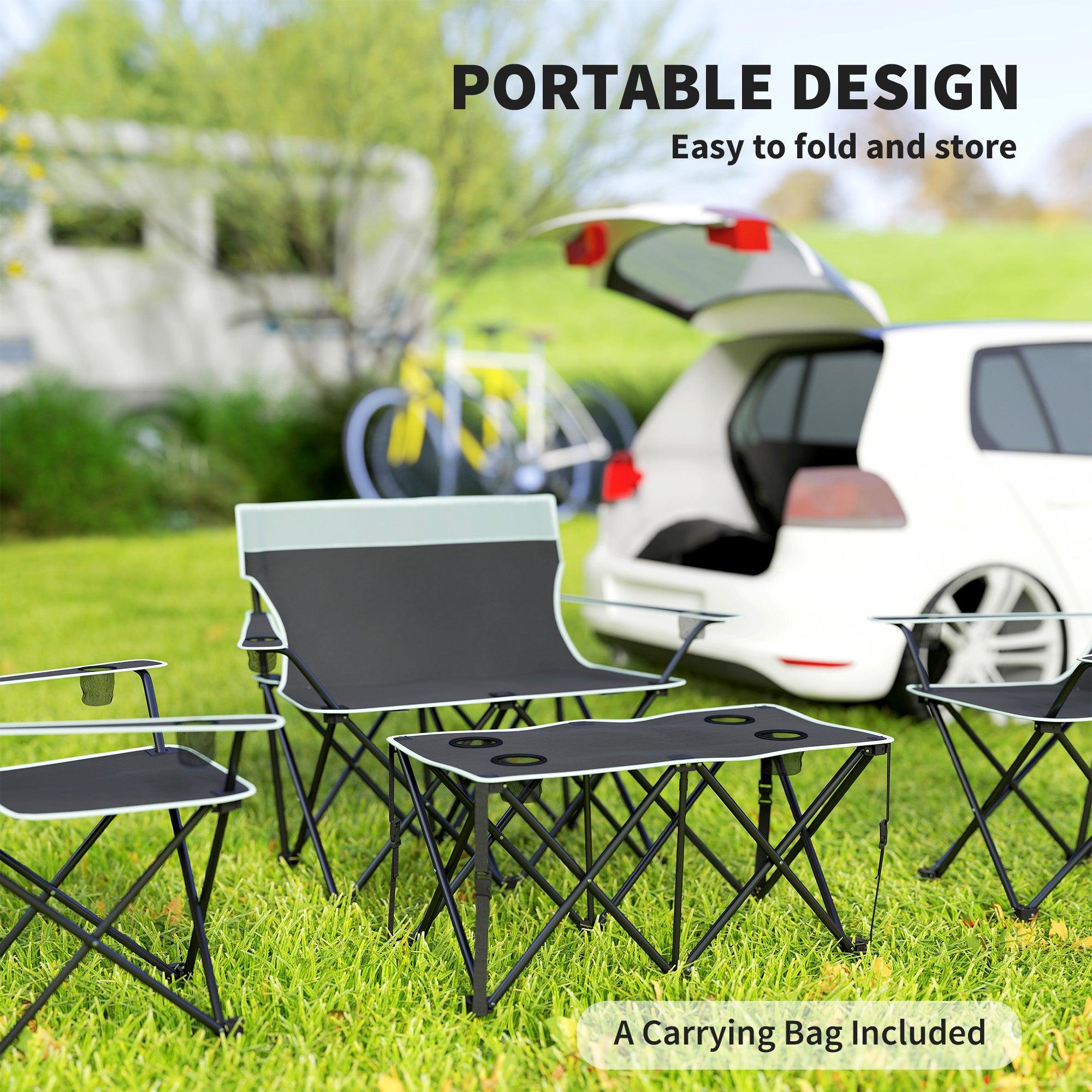 Outsunny Four-Piece Portable Picnic Table Set - Grey - North Peak Garden Furniture