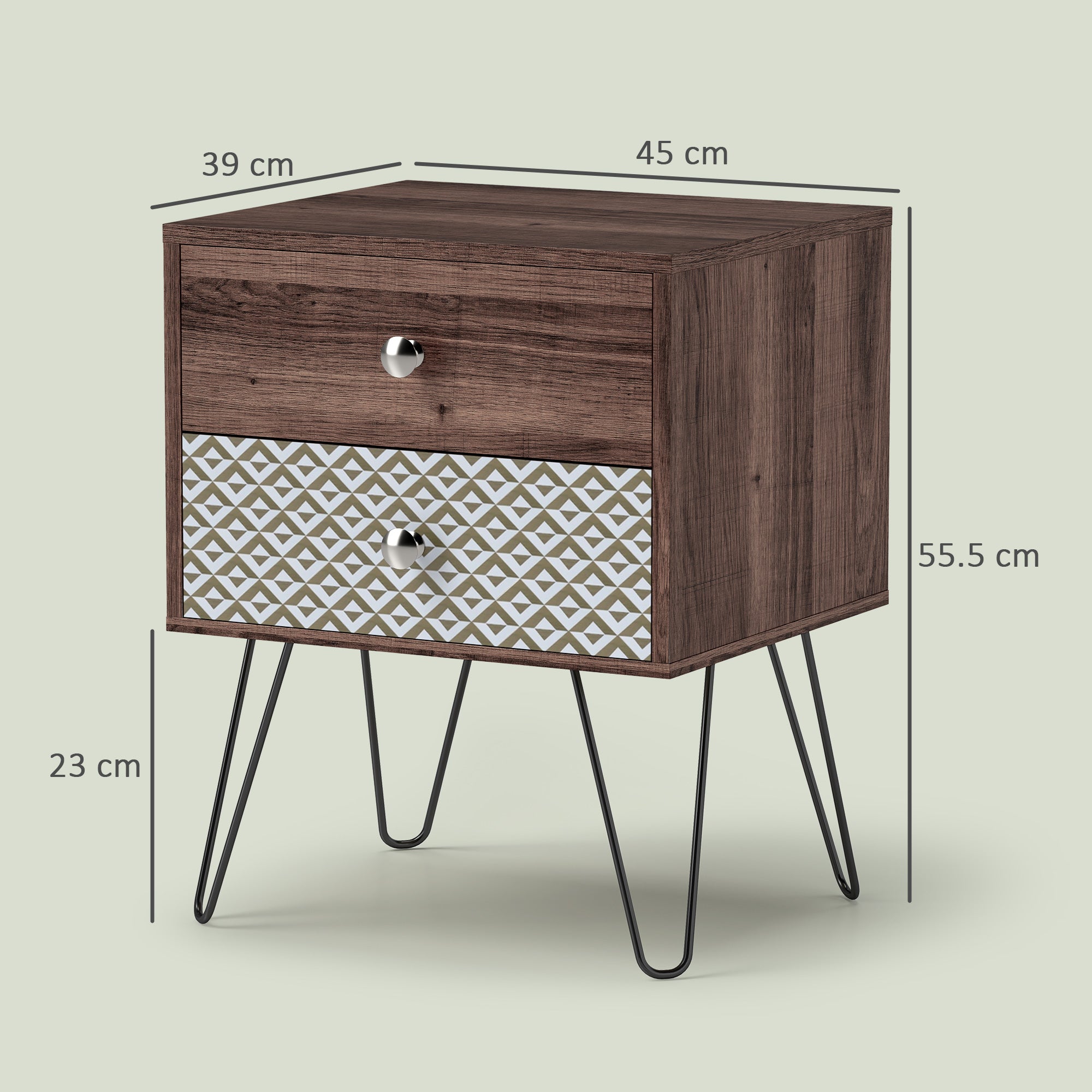 HOMCOM Nightstand, 2-Drawer Bedside Table, Bedside Cabinet, Sofa End Side Table for Living Room, Bedroom, Rustic Brown - North Peak Garden Furniture