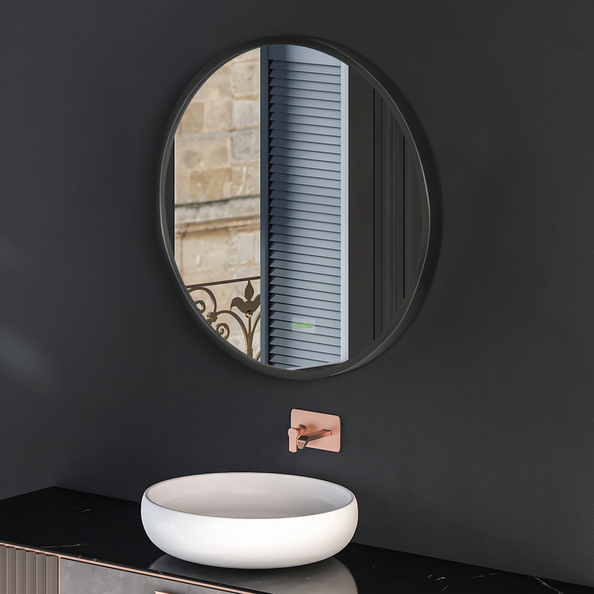 kleankin Round Bathroom Mirror, Modern Wall-mounted Makeup Mirror with Aluminium Frame for Washroom Living Room, Black, 40x40 cm - North Peak Garden Furniture