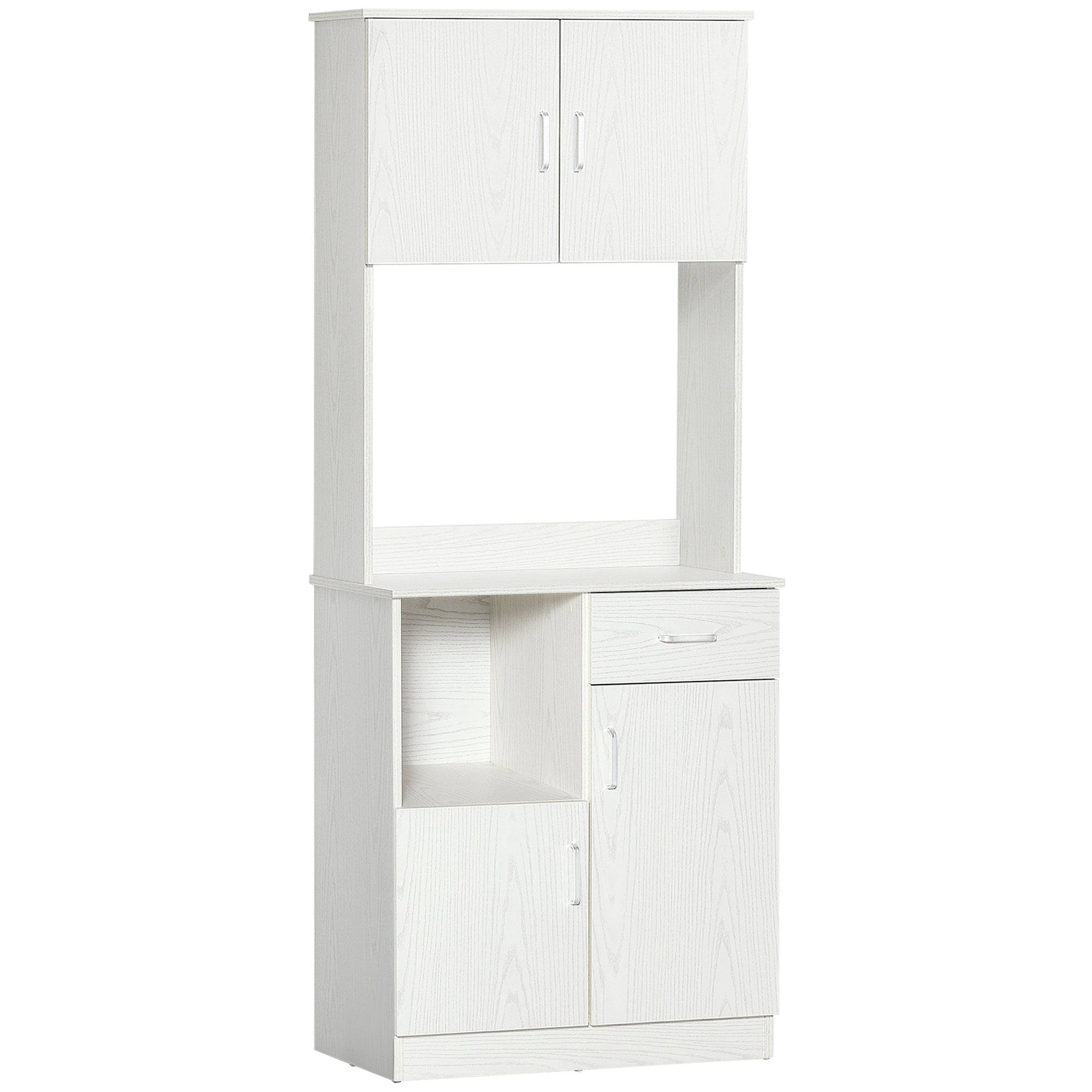 HOMCOM Freestanding Kitchen Cupboard, Modern Kitchen Storage Cabinet with Doors, Microwave Counter and Adjustable Shelves, White - North Peak Garden Furniture