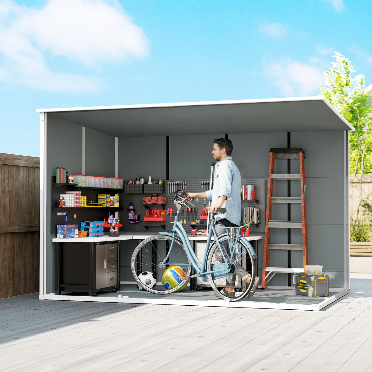 Outsunny 10 x 6 ft Resin Garden Shed, Outdoor Storage Shed with Floor, Windows, Lockable Doors and Vents, Grey