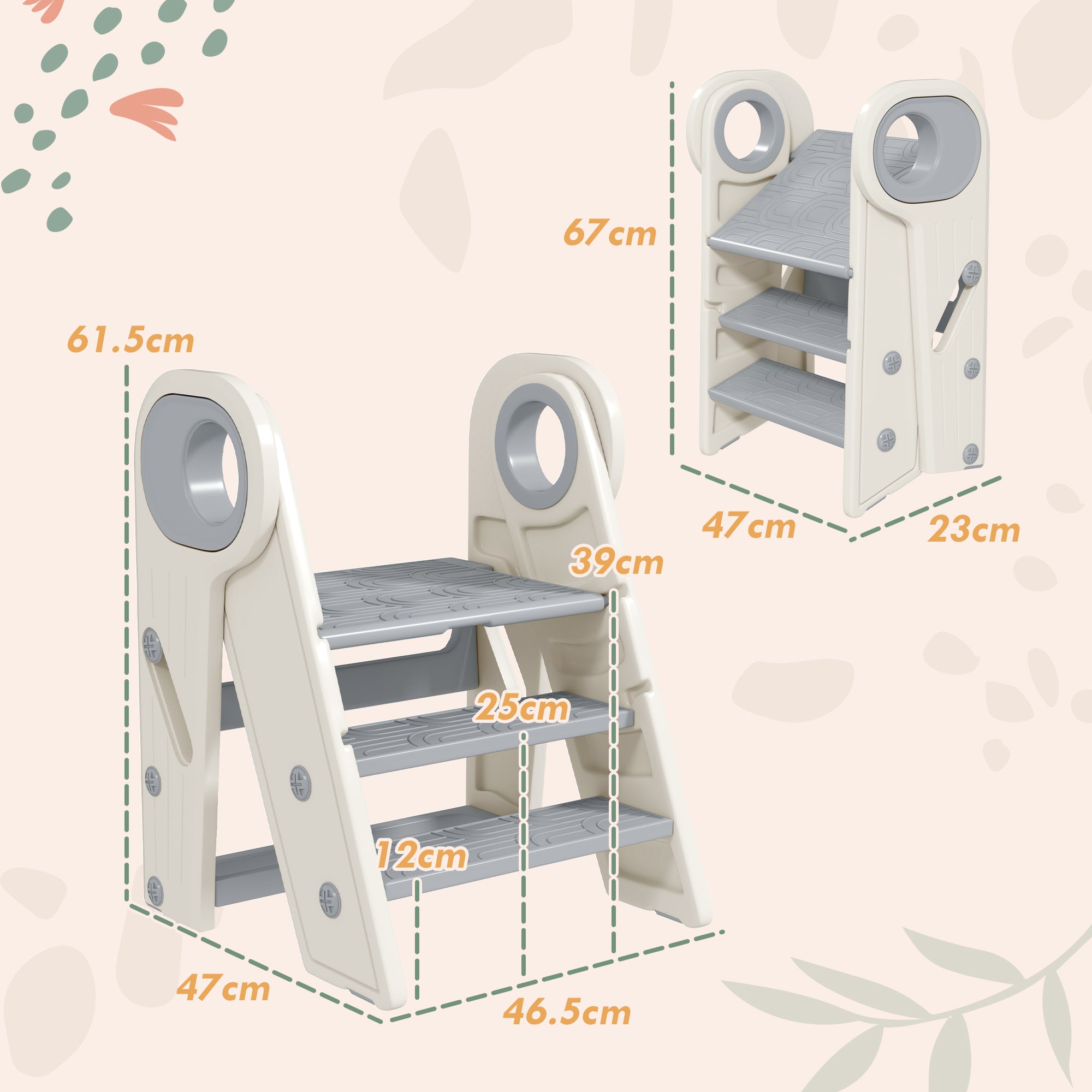 AIYAPLAY Foldable & Adjustable Toddler Tower with Handle, Non-Slip, Grey