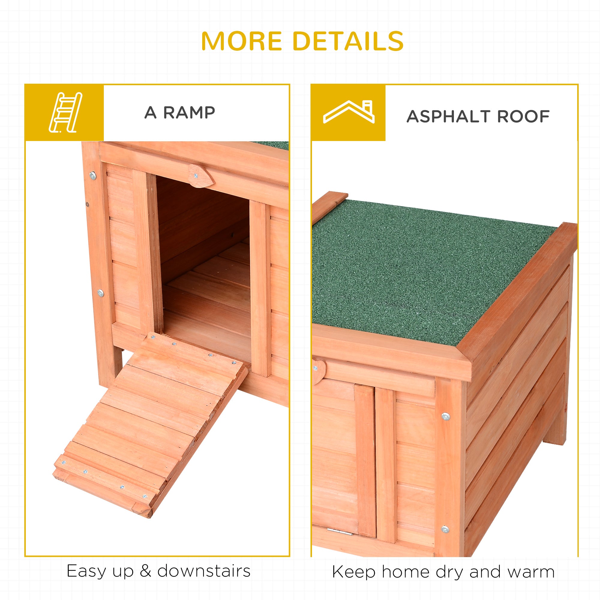 PawHut Wooden Rabbit Hutch Outdoor, Guinea Pig Hutch, Rabbit Hideaway, Cat House, Bunny Cage Small Animal House 51 x 42 x 43 cm, Natural - North Peak Garden Furniture