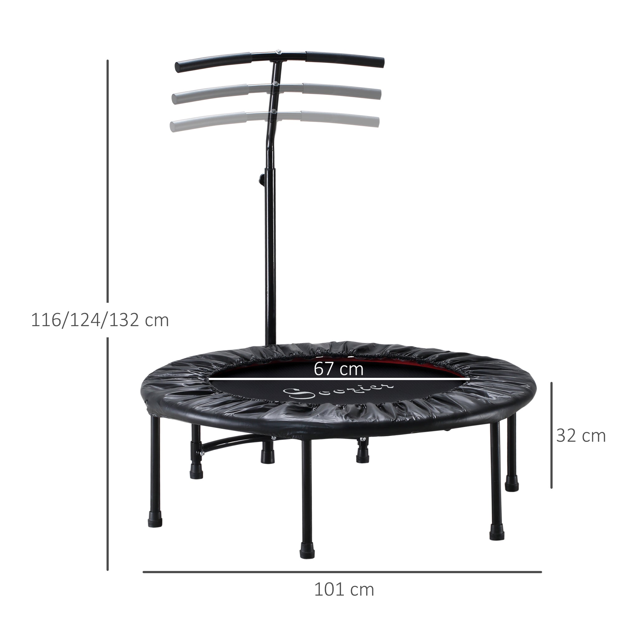 HOMCOM 40'' Fitness Trampoline with Adjustable Handle, Rebounder Trampoline Mini Jumper for Indoor Exercise Workout, Support Up to 100kg, Black - North Peak Garden Furniture