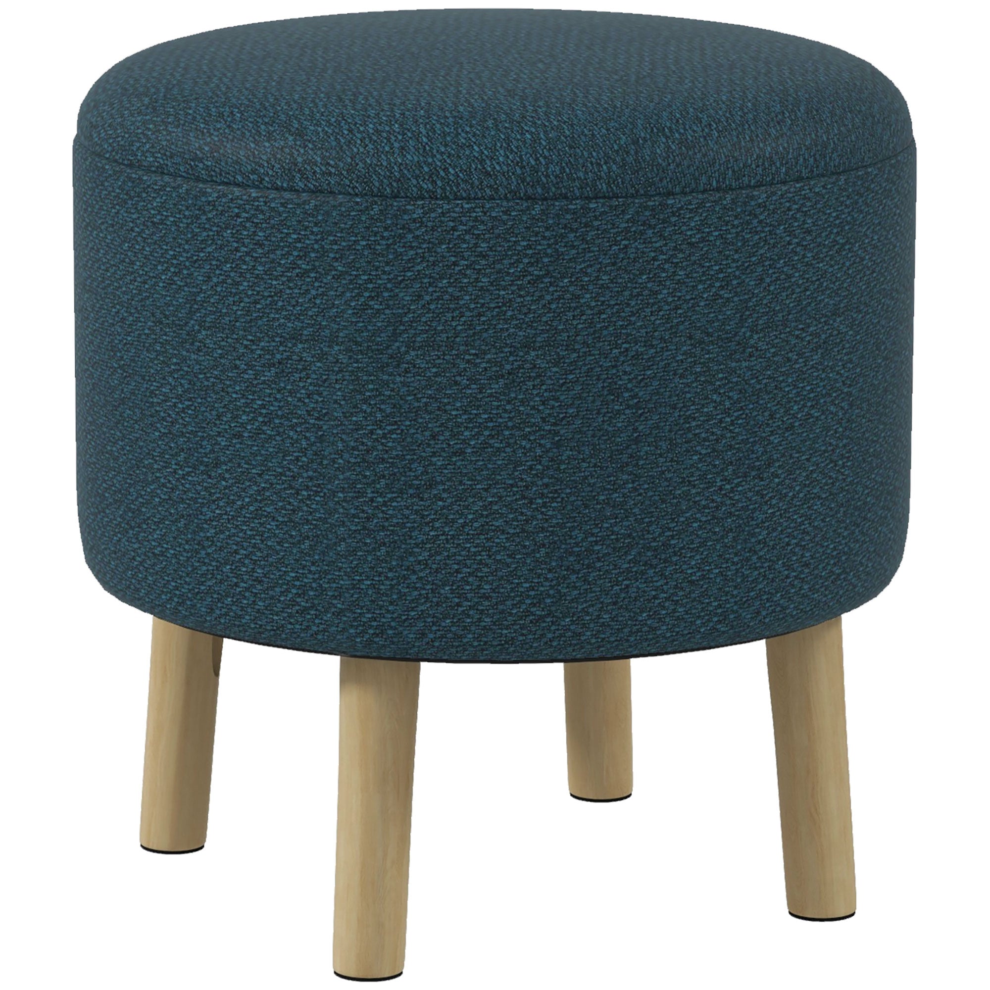 HOMCOM Round Linen-Look Storage Ottoman - Blue - North Peak Garden Furniture