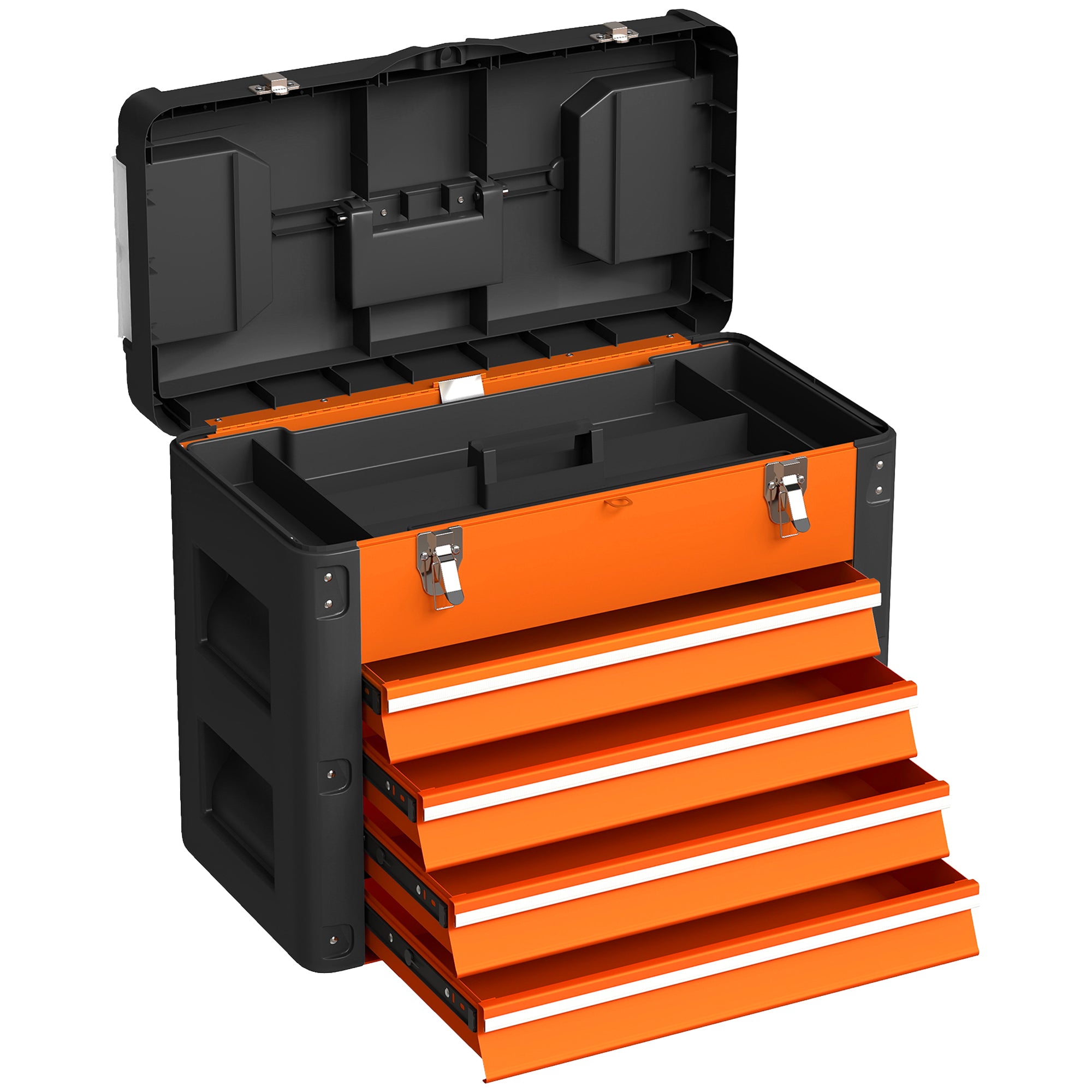 HOMCOM 4 Drawers Large Toolbox - Orange - North Peak Garden Furniture