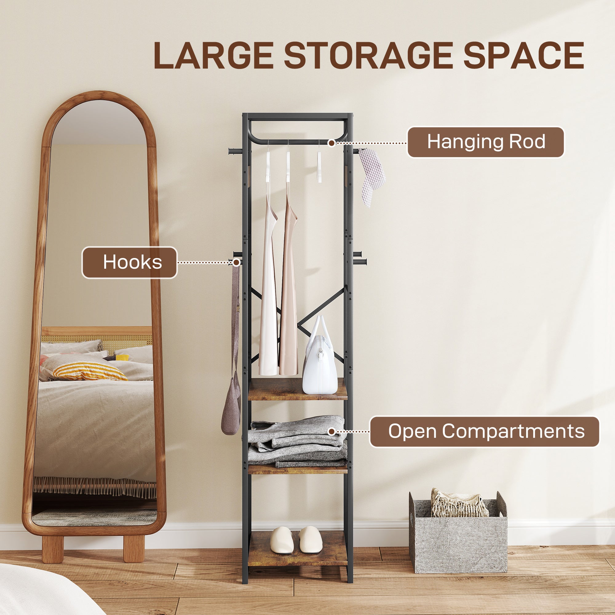 HOMCOM Multi-Storage Clothes Rack - Brown/Black - North Peak Garden Furniture