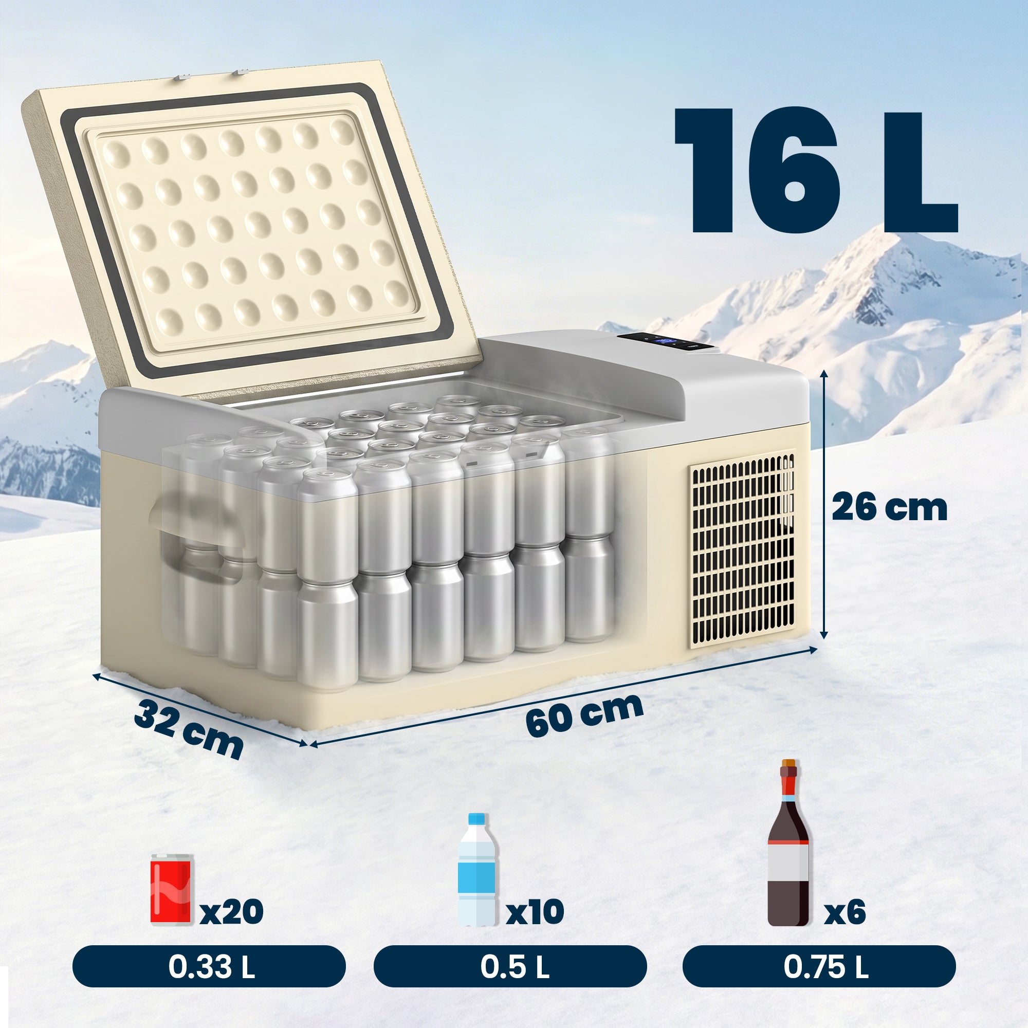 Outsunny 16L Portable Car Fridge, -20℃ to 10℃ Adjustable Temperature - Khaki/Grey
