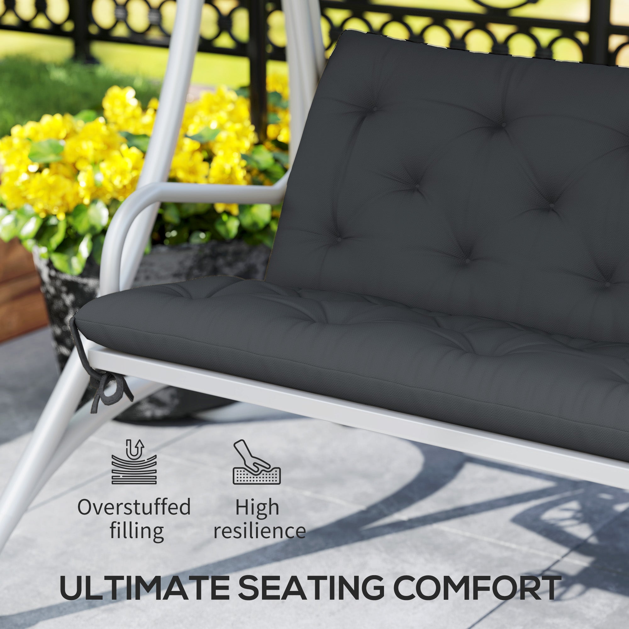 Outsunny 3 Seater Bench Cushion, Garden Chair Cushion with Back and Ties for Indoor and Outdoor Use, 98 x 150 cm, Black - North Peak Garden Furniture