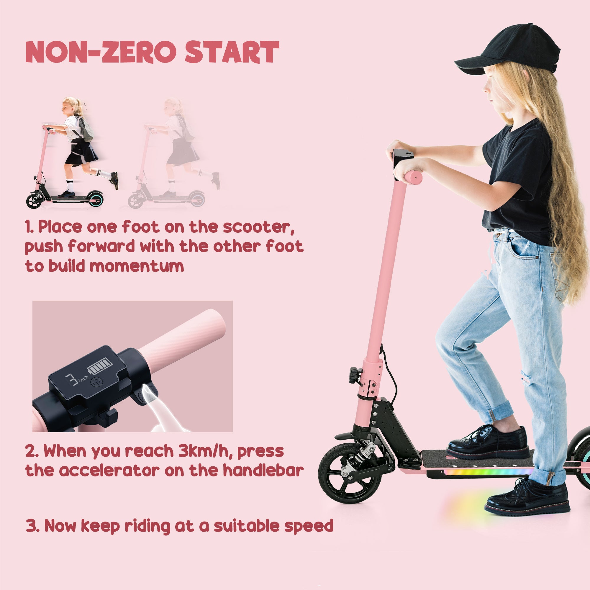 SPORTNOW Folding Electric Scooter for Kids Age 6-14 with Dual Brakes, Front Suspension, LED Colourful Lights and Display, 6.8kg Lightweight Aluminium E Scooter, Up to 14 KM/H & 6 KM, Pink - North Peak Garden Furniture