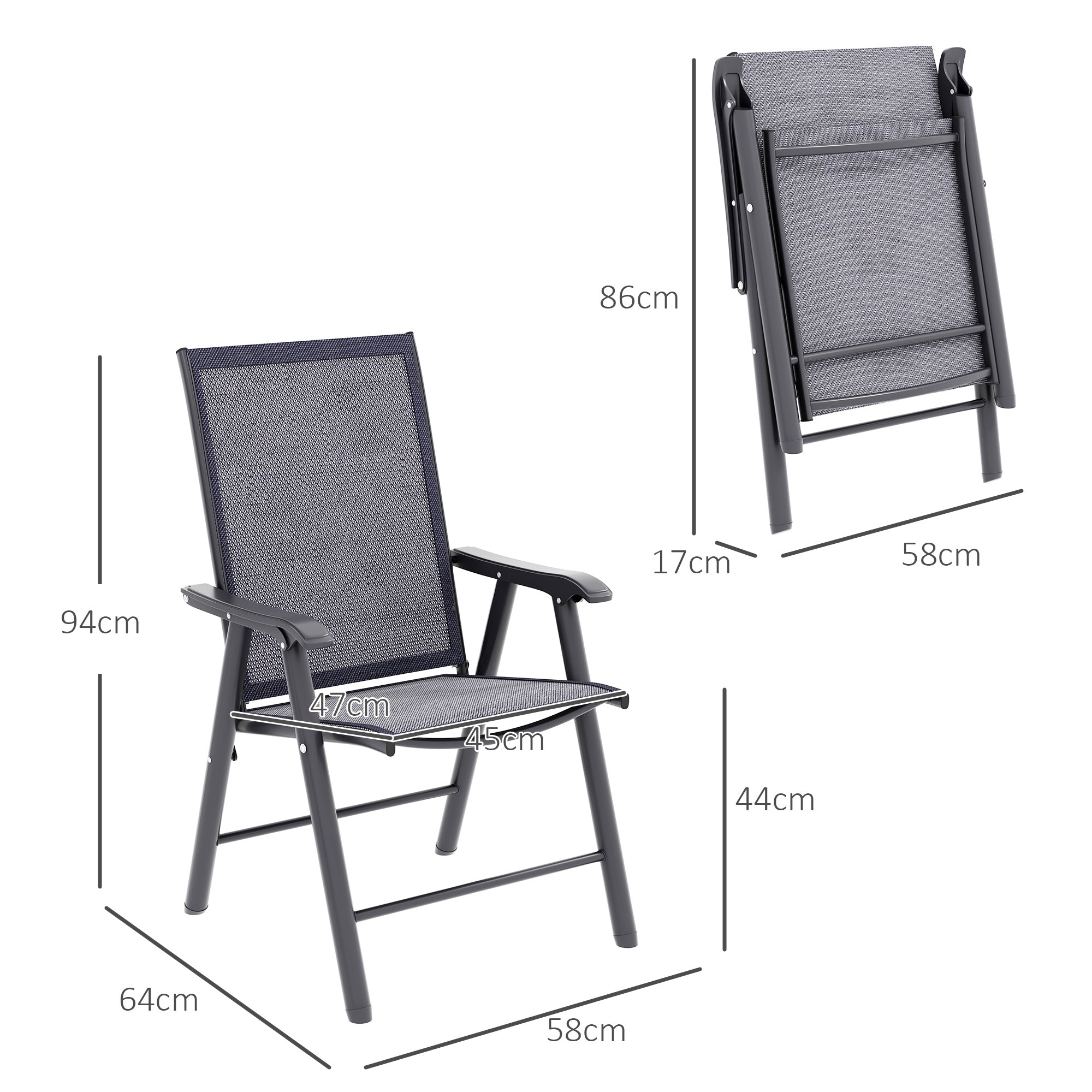 Outsunny Set of 4 Foldable Metal Garden Chairs Outdoor Patio Park Dining Seat Furniture Charcoal Grey - North Peak Garden Furniture