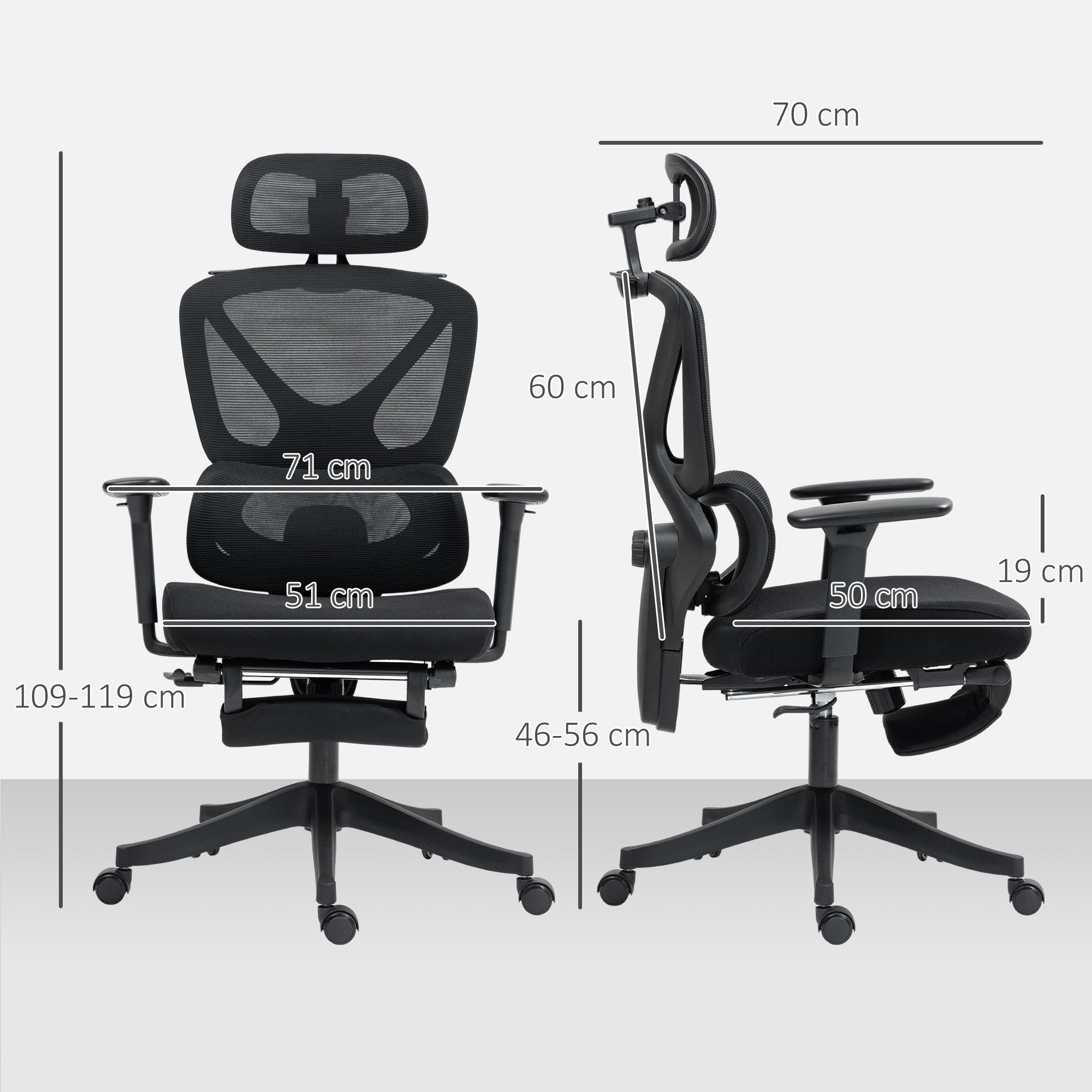 HOMCOM Executive Office Chair, Ergonomic Mesh Desk Chair with 3D Armrests, Rotatable Headrest, Adjustable Lumbar Support, Recliner Computer Swivel Chair with Footrest for Home Office, Black - North Peak Garden Furniture