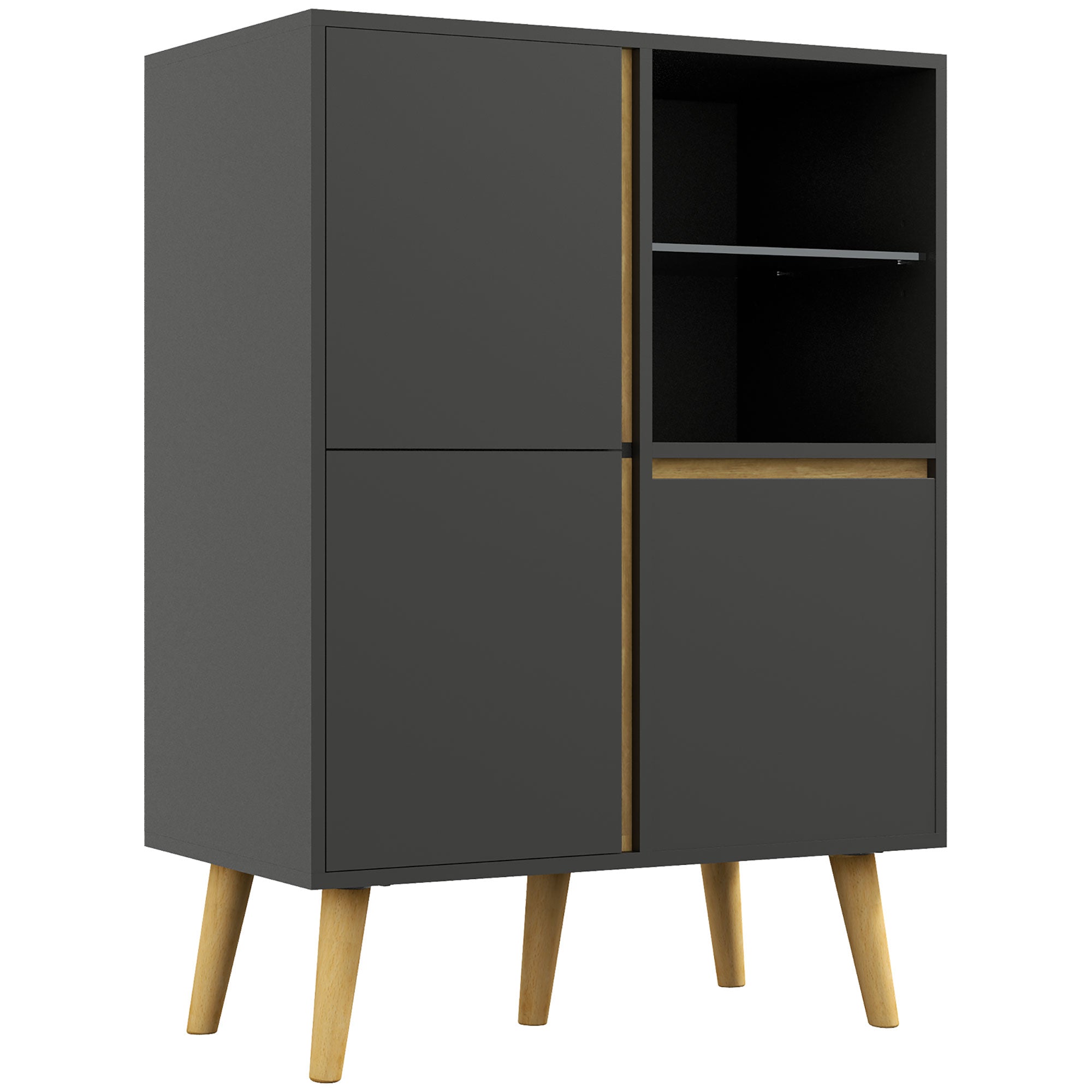 HOMCOM Storage Cabinet Sideboard with Tempered Glass Adjustable Shelves and Solid Wood Legs - North Peak Garden Furniture