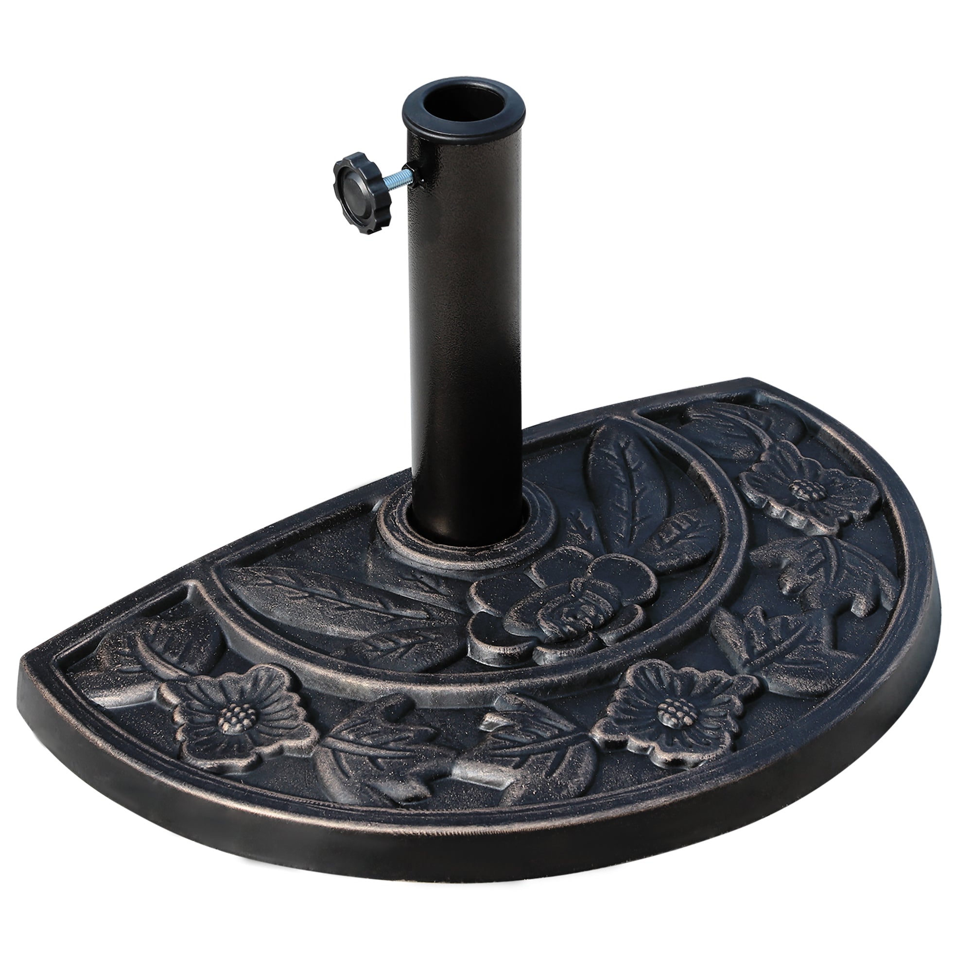 Outsunny 9kg Resin Half Round Parasol Base Umbrella Stand Garden Outdoor Accessories - Adjustable Coupler Suitable Umbrella Rod: Φ3.8cm, Φ4.8cm - North Peak Garden Furniture
