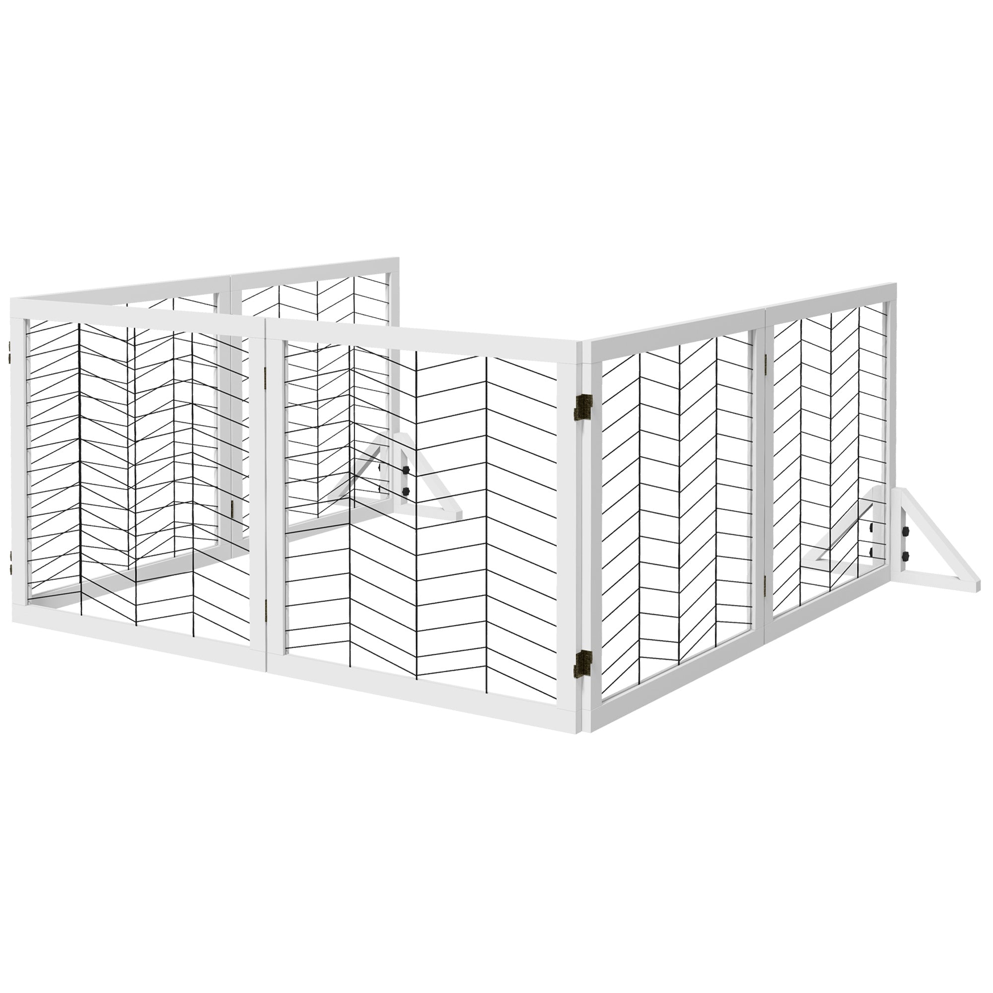 PawHut 6 Panels Pet Gate, Wooden Foldable Dog Barrier w 2PCS Support Feet, for Small Medium Dogs - White | Aosom UK