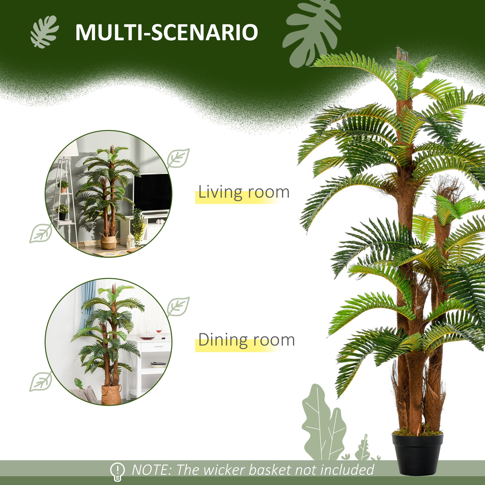 Outsunny Artificial Plant Tropical Palm in Pot, Fake Plants for Home Indoor Outdoor Decor, 150cm, Green - North Peak Garden Furniture