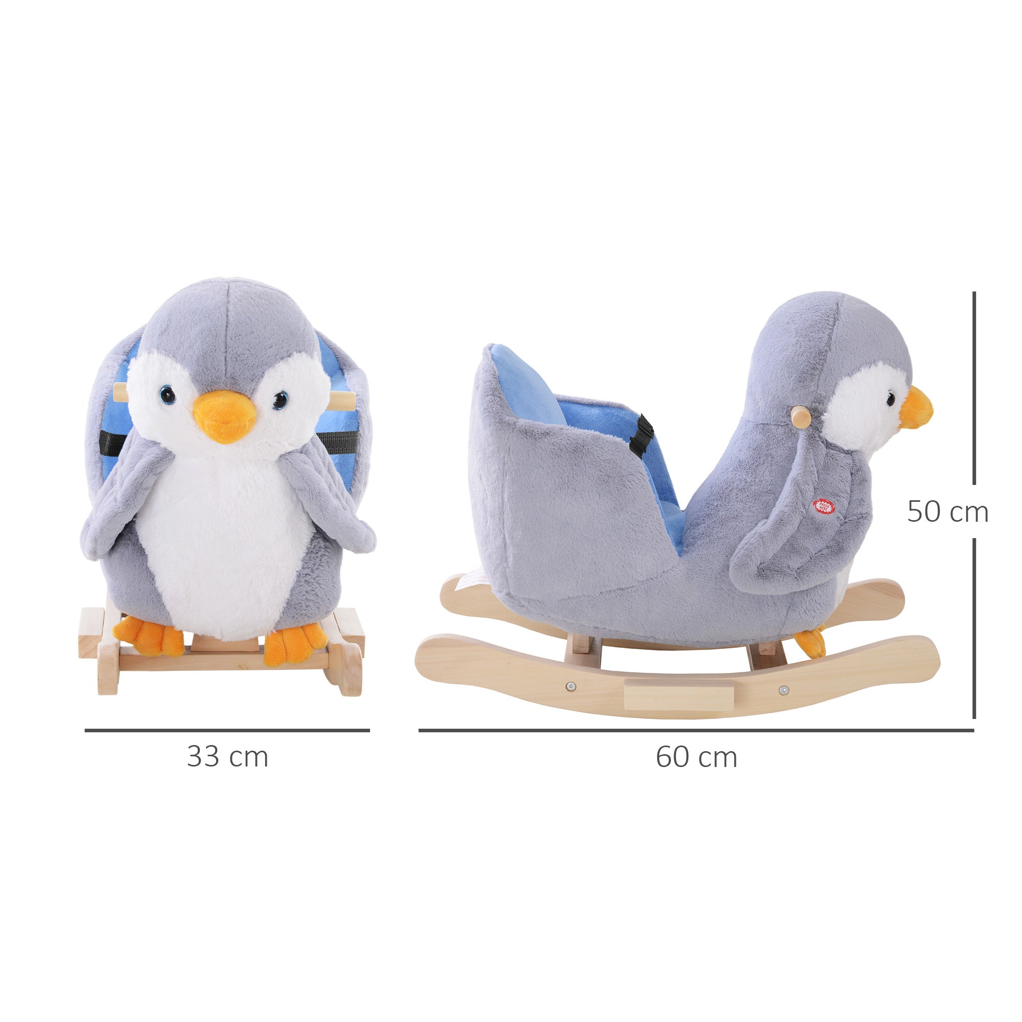 HOMCOM Children Kids Animal Rocking Horse Penguin Plush Musical Button 32 Songs Kid Rocker for 18+ Months - North Peak Garden Furniture