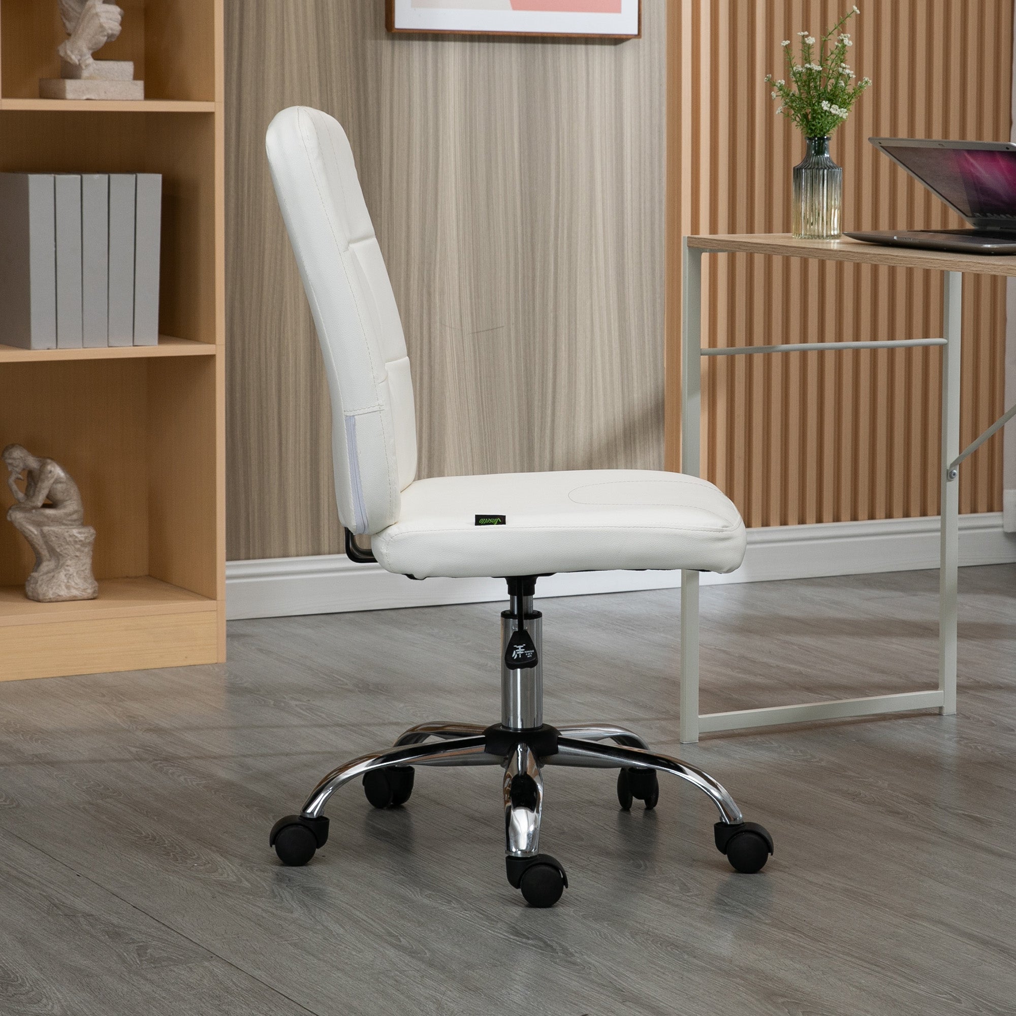 Vinsetto Armless Faux Leather Office Chair - White - North Peak Garden Furniture