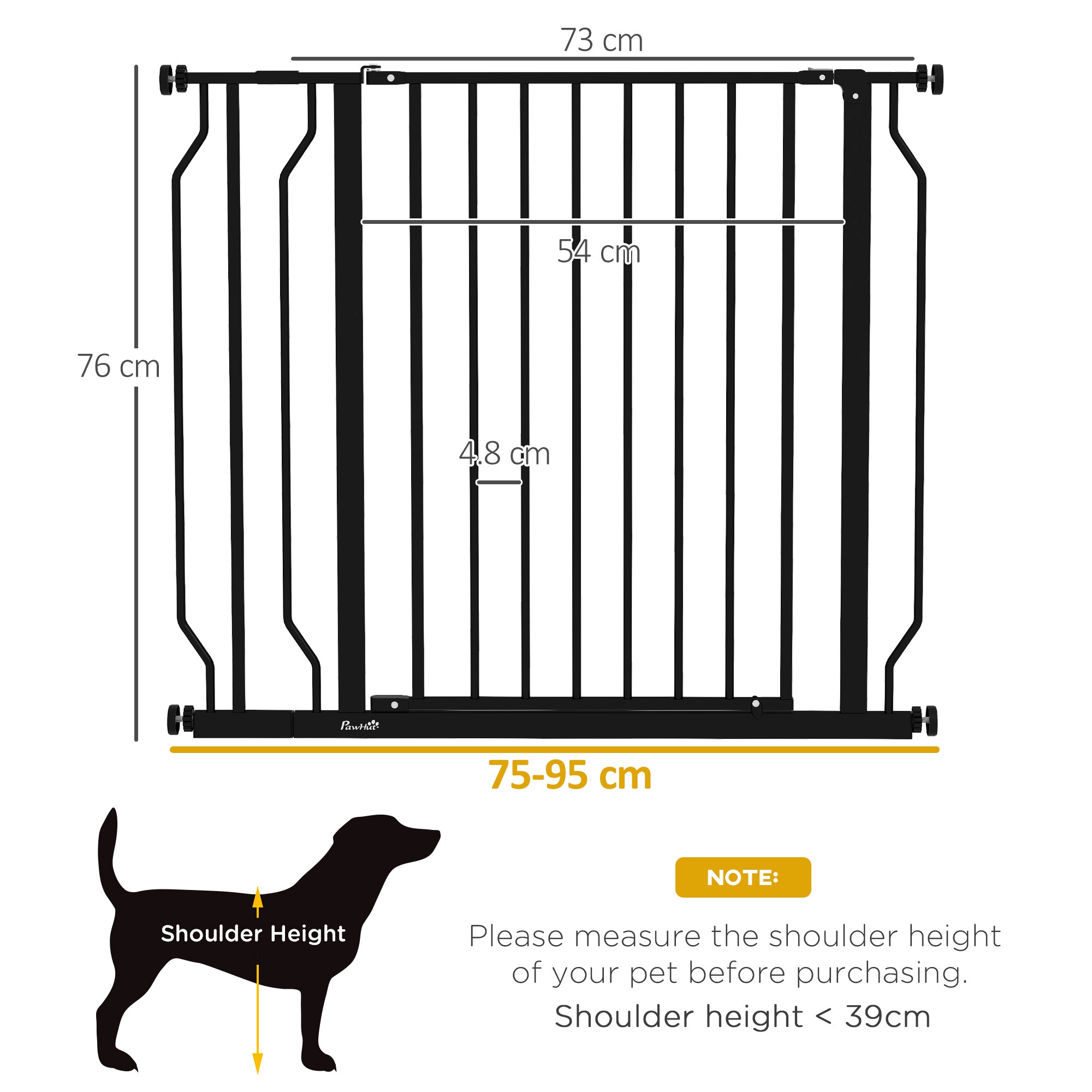 PawHut Wide Dog Safety Gate, with Door Pressure, for Doorways, Hallways, Staircases - Black - North Peak Garden Furniture