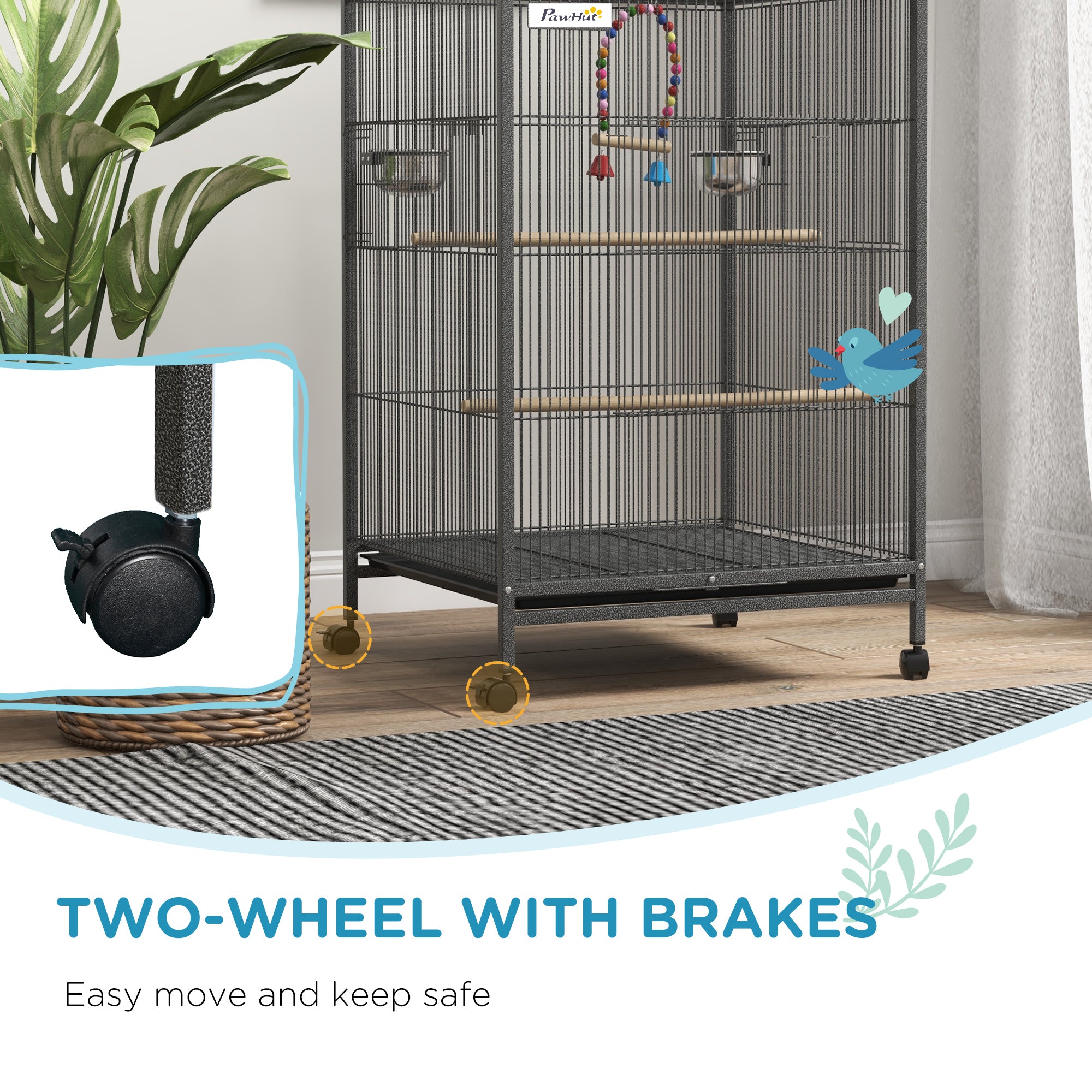 PawHut Bird Cage, Budgie Cage, with Rolling Stand, for Small Birds - Grey - North Peak Garden Furniture