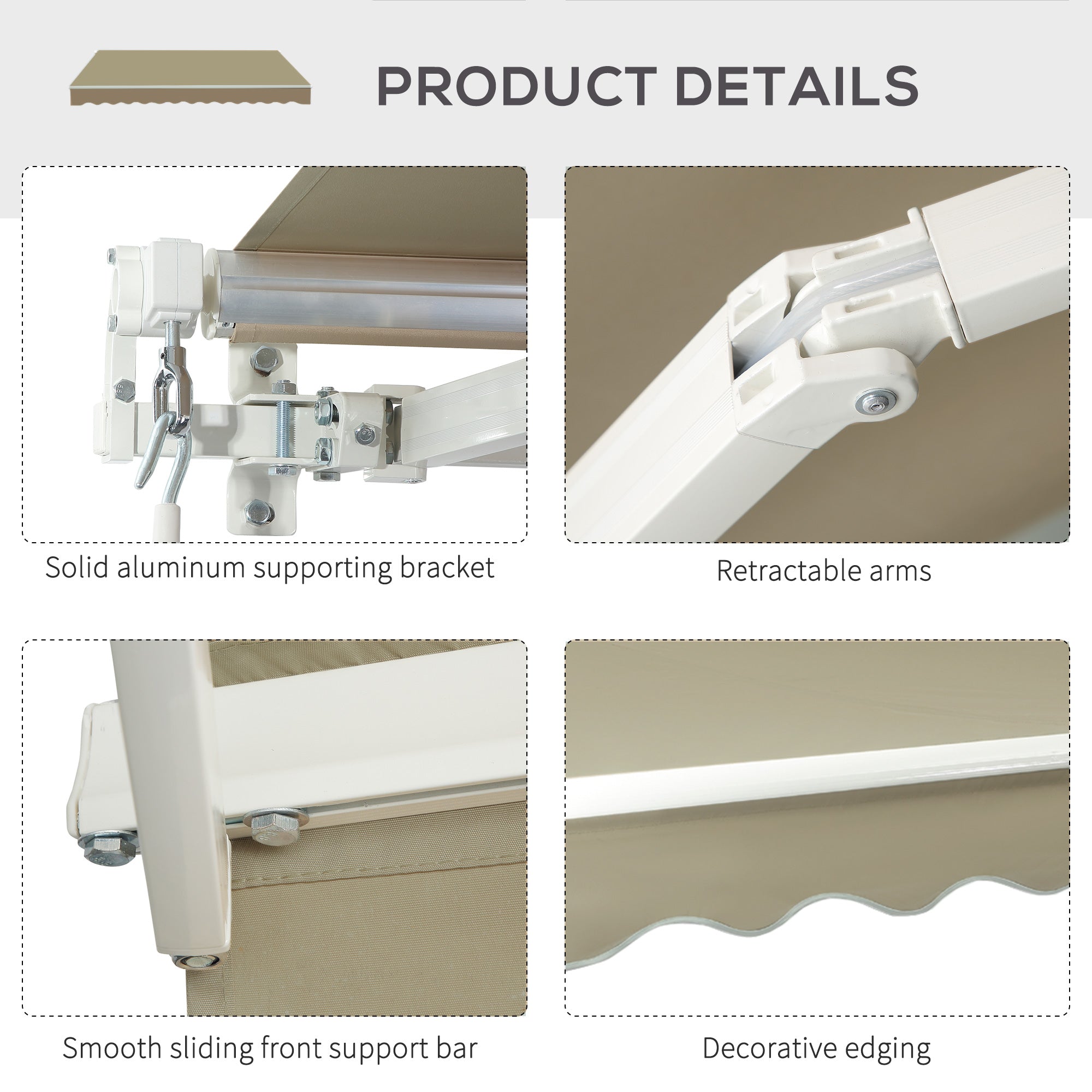 Outsunny 2.5x2 m Manual Retractable Awning-Beige Canopy/White Frame