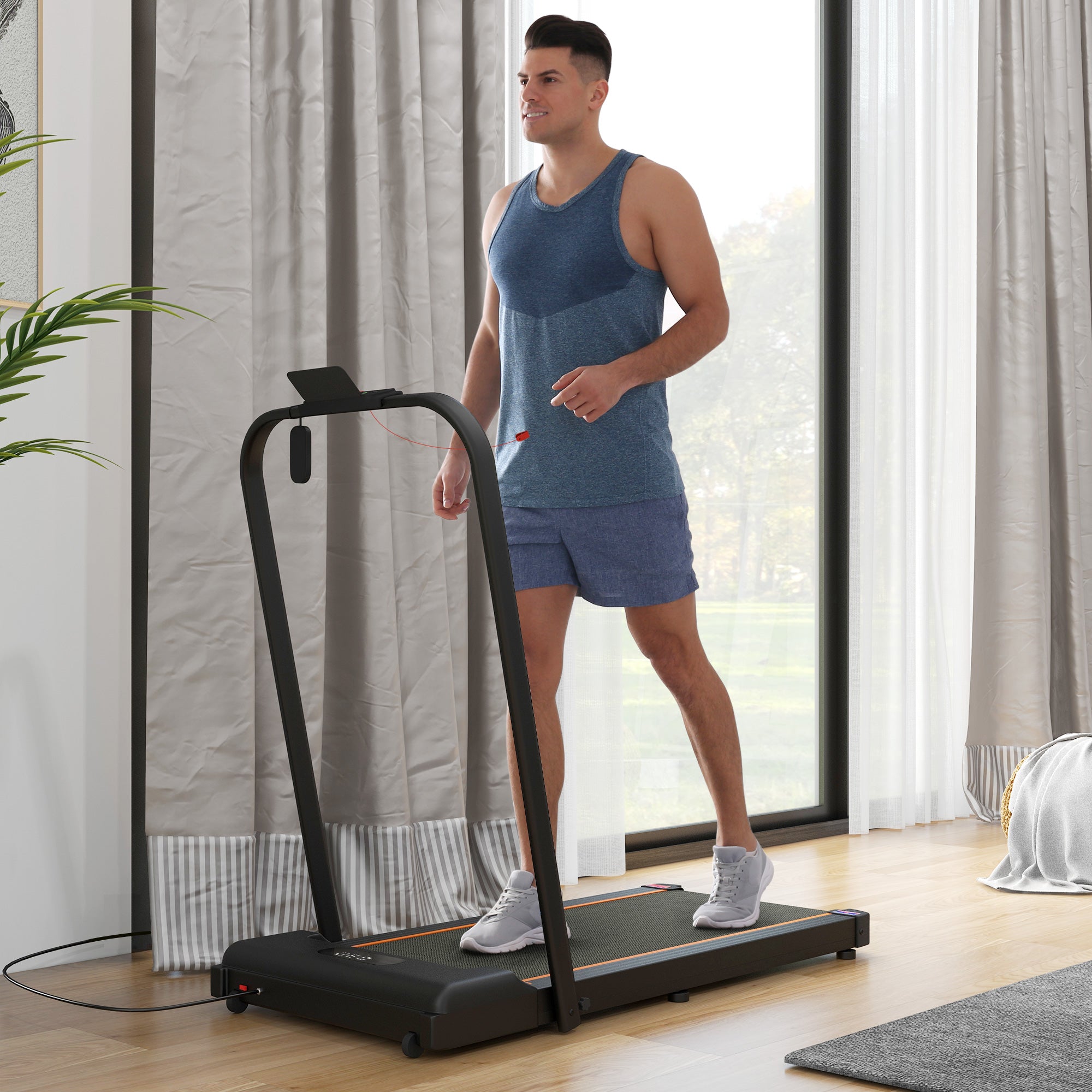 SPORTNOW 2.5HP Walking Pad, 1-6km/h Folding Treadmill with Remote Control and LED Display for Home Gym Office, Orange - North Peak Garden Furniture