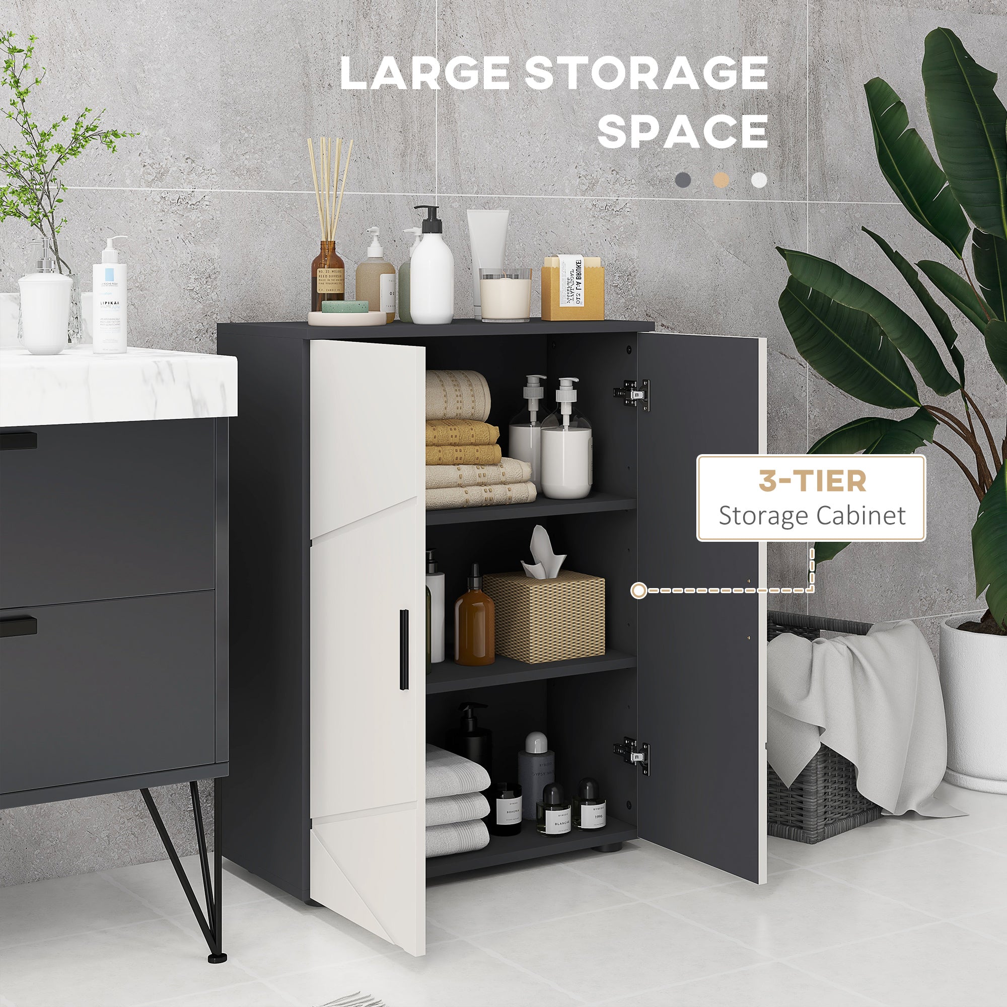kleankin Small Bathroom Cabinet, Bathroom Storage Cabinet with 2-Doors Cupboard, 2 Adjustable Shelves and Soft Close Mechanism, Grey - North Peak Garden Furniture