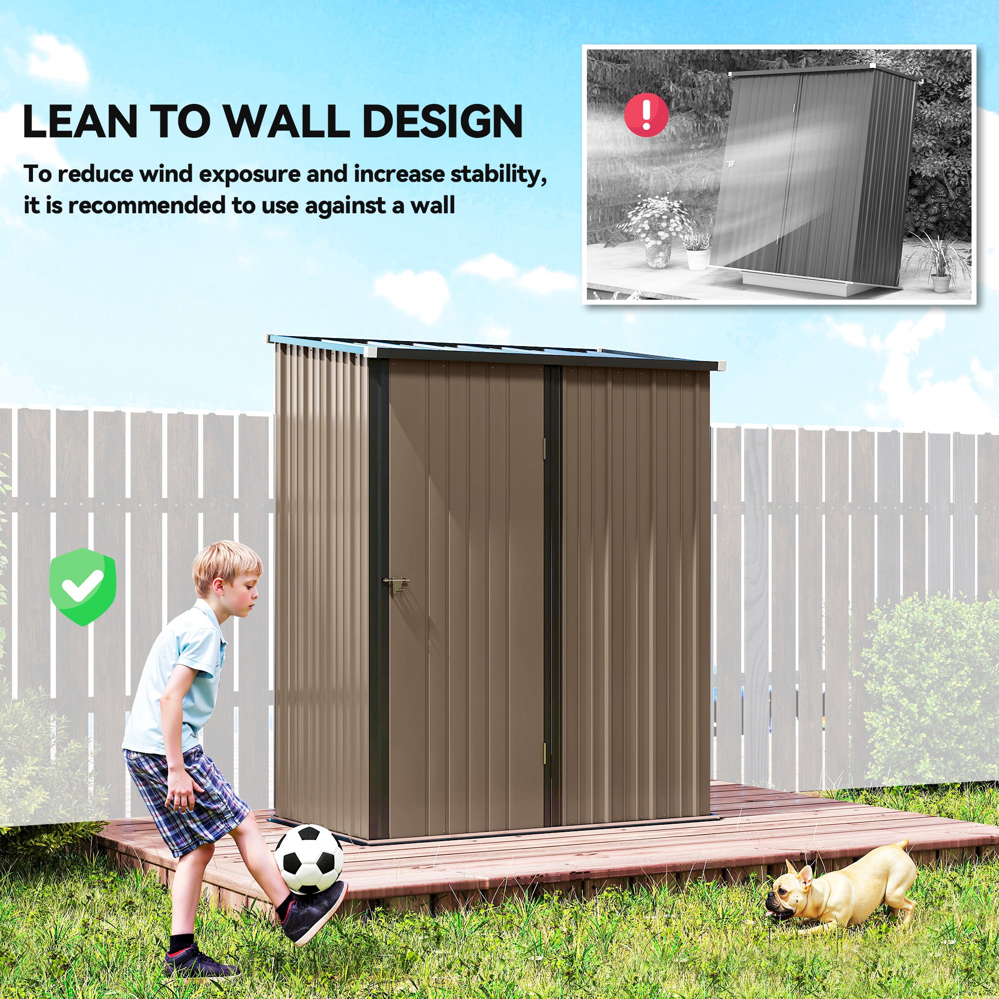 Outsunny Outdoor Storage Shed, Garden Metal Storage Shed w/ Single Door for Garden, Patio, 5.3ft x 3.1ft, Brown