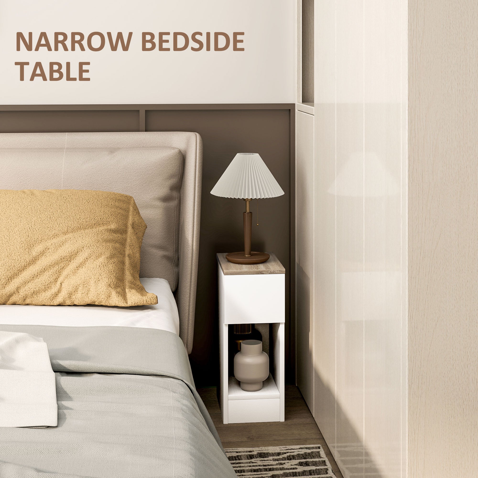 HOMCOM Set of Two Modern Storage Bedside Tables - White - North Peak Garden Furniture